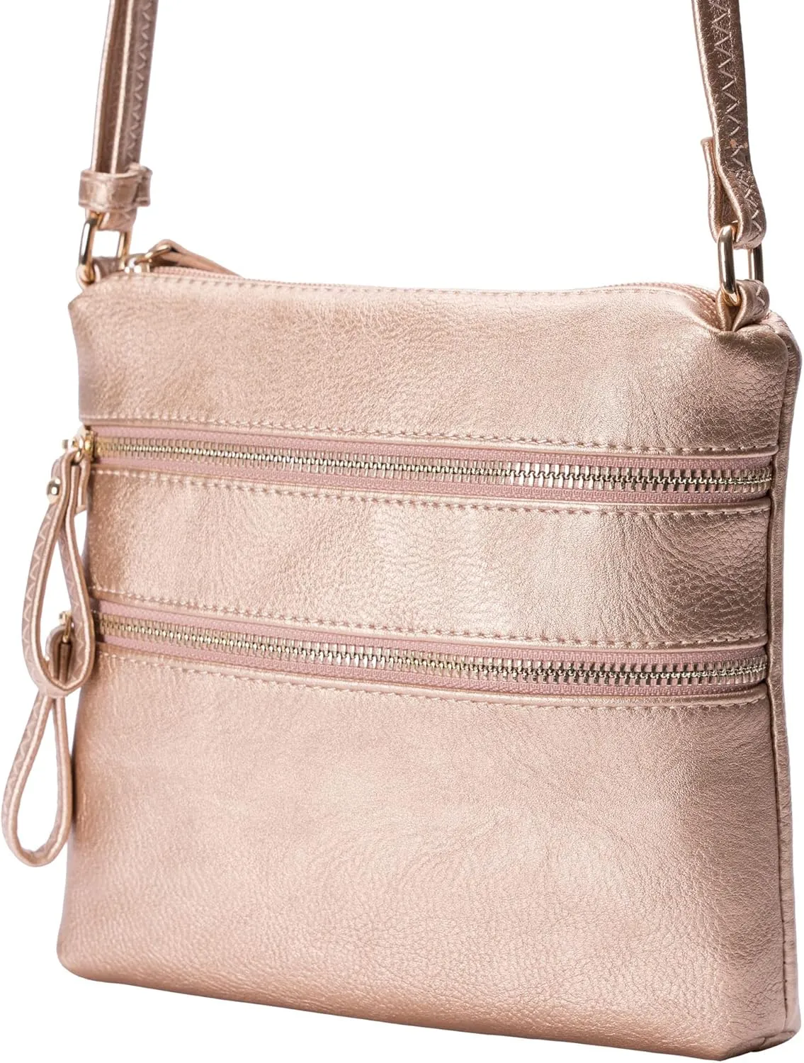 Solene Small Multi Zipper Pocket Crossbody Bag with Adjustable Strap, Lightweight Travel Purse, Daily Small Messenger Pouch