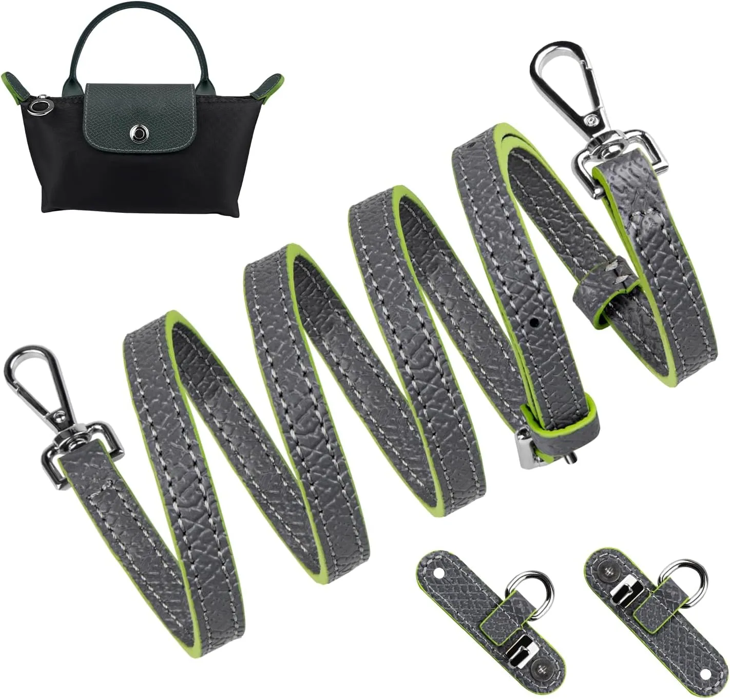 SOPROM Crossbody Strap Replacement for Longchamp Pouch with Handle Mini Bag Adjustable Conversion Kit for Long Champ(Width:11mm,Color:Grey&Silver)