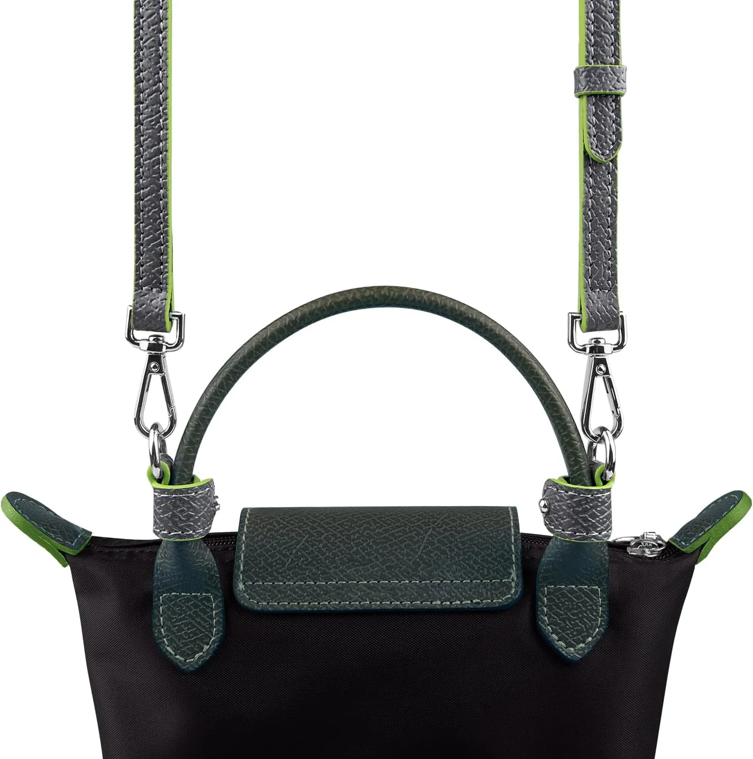 SOPROM Crossbody Strap Replacement for Longchamp Pouch with Handle Mini Bag Adjustable Conversion Kit for Long Champ(Width:11mm,Color:Grey&Silver)