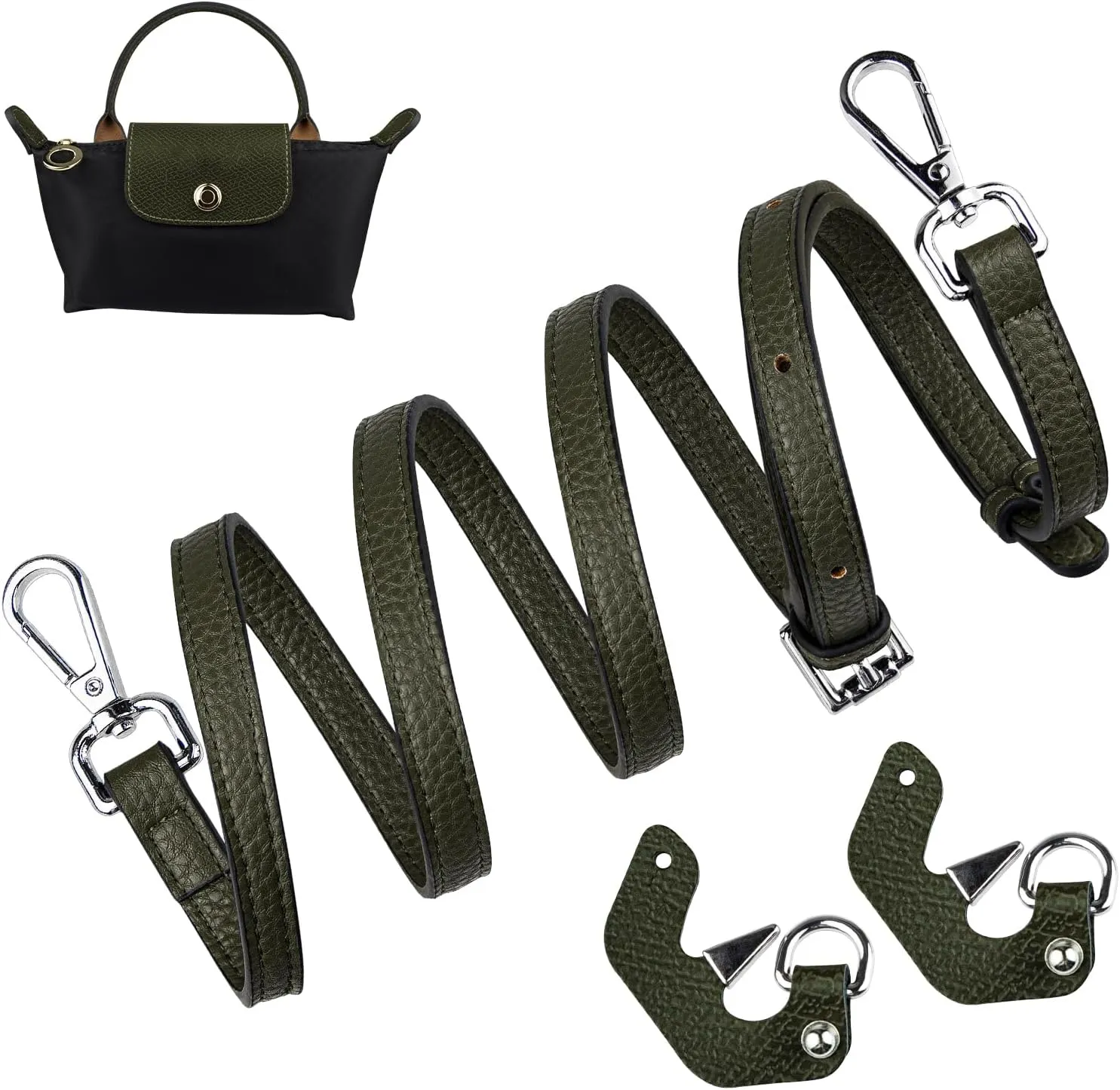 SOPROM Crossbody Strap Replacement for Longchamp Pouch with Handle Mini Bag Adjustable Conversion Kit for Long Champ(Width:12mm,Color:DarkGreen)