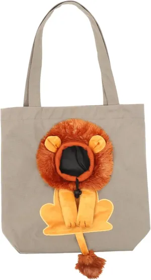 Sosoport Cute Lion Shaped Pet Sling Bag for Dogs and Cats Breathable Canvas Cat Carrier with Opening Safe Double Shoulder Strap for Travel and Outdoor Use Dark
