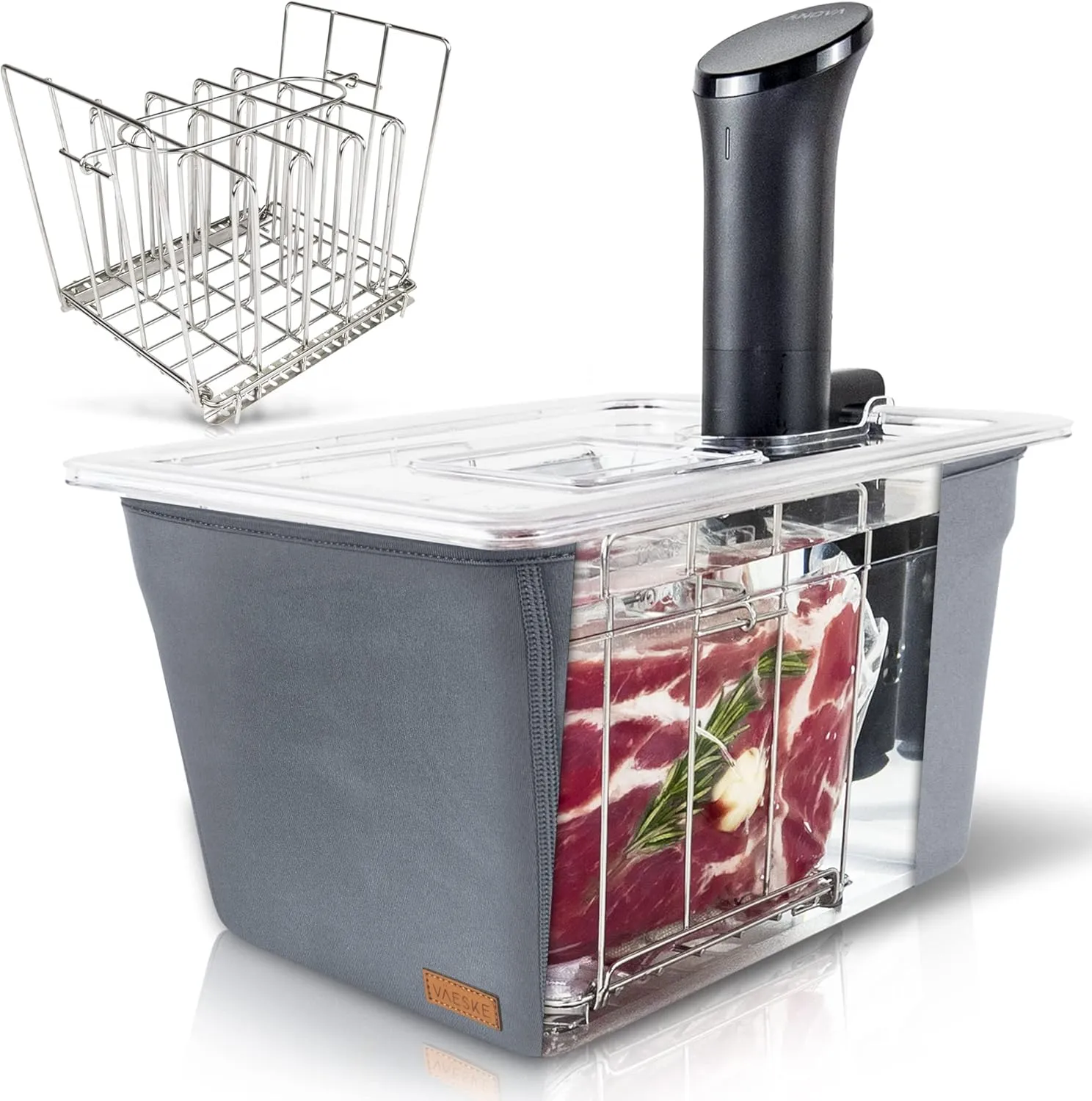 Sous Vide Container 12 Quarts with Lid, Sous Vide Rack & Insulating Sleeve | Neoprene Retains Heat | Compatible with Most Sous Vide Cookers Anova, Anova Nano, Joule, Instant Pot, Wancle (12 QT)