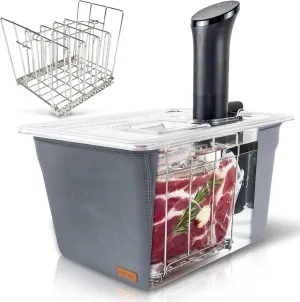 Sous Vide Container 12 Quarts with Lid, Sous Vide Rack & Insulating Sleeve | Neoprene Retains Heat | Compatible with Most Sous Vide Cookers Anova, Anova Nano, Joule, Instant Pot, Wancle (12 QT)