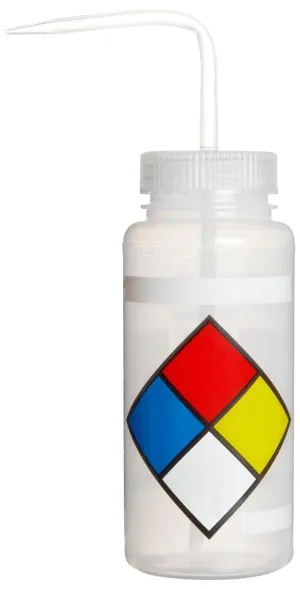 SP Bel-Art Safety-Labeled 4-Color Acetone Wide-Mouth Wash Bottles; 500ml (16oz), Polyethylene w/Natural Polypropylene Cap (F11716-0001), Natural (Pack of 4)