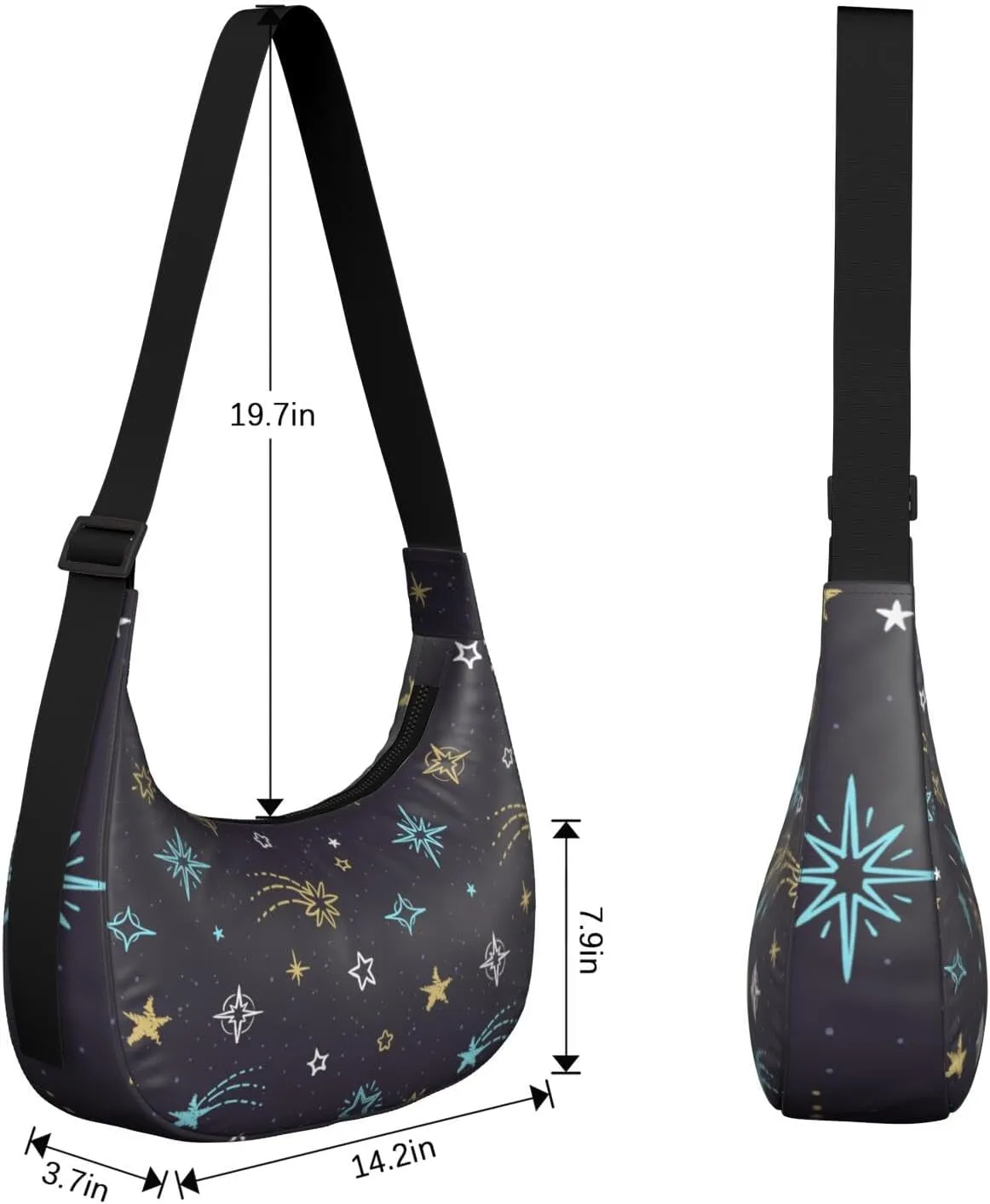 Space Sling Crossbody Bag for Women Crescent Bag with Adjustable Strap Waterproof Nylon Galaxy Shoulder Bag for Daily Work