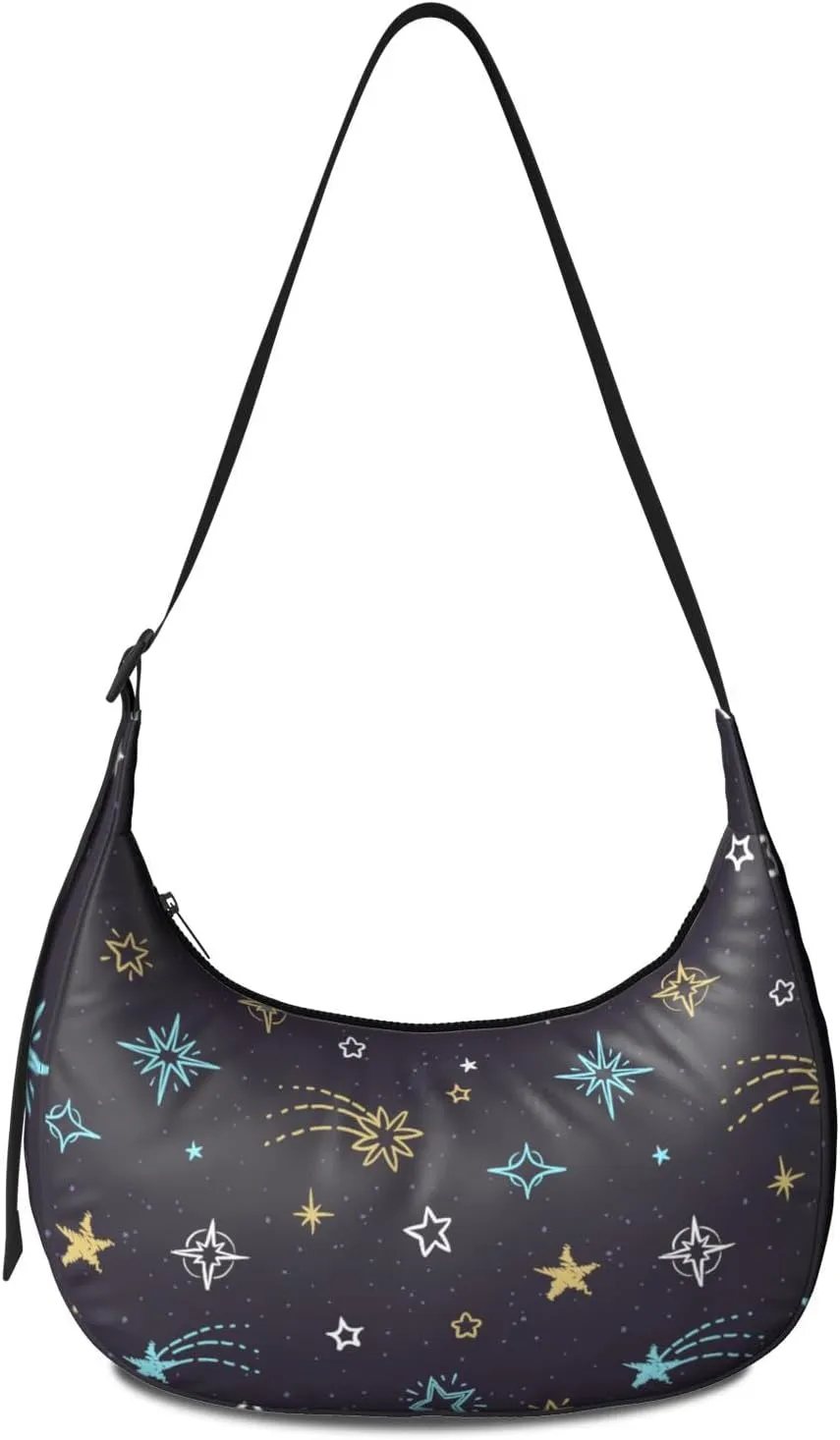Space Sling Crossbody Bag for Women Crescent Bag with Adjustable Strap Waterproof Nylon Galaxy Shoulder Bag for Daily Work