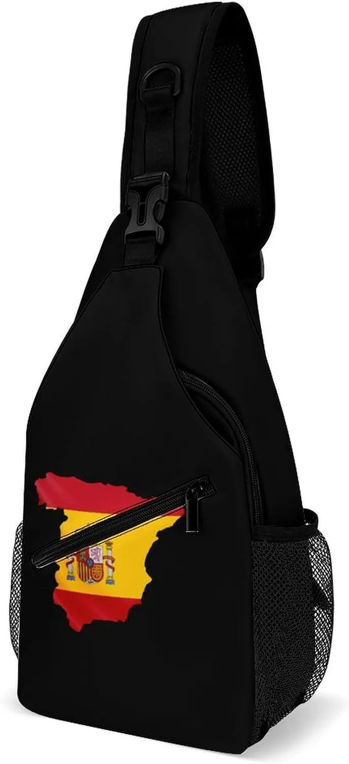 Spain Flag Map Crossbody Bag Multipurpose Over Shoulder Sling Backpack Travel Chest Side Pouch Daypack