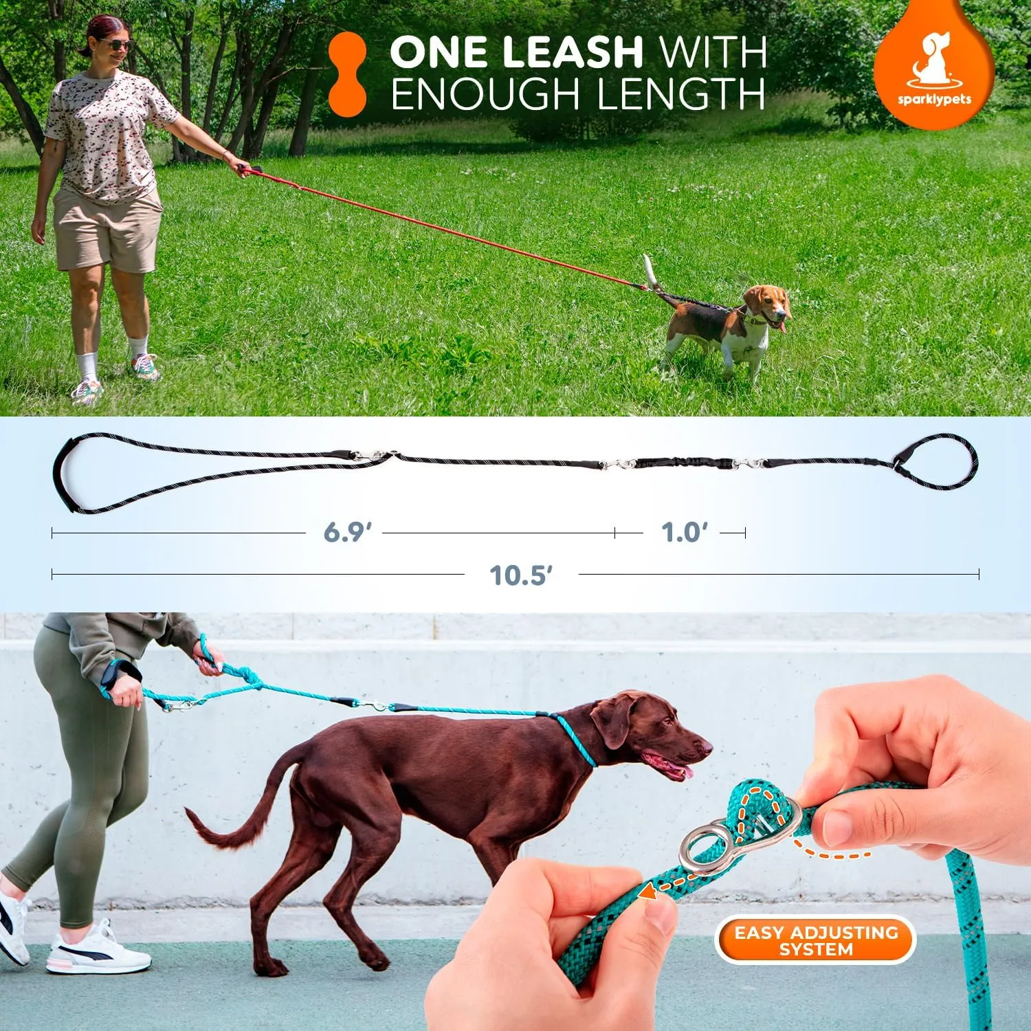 SparklyPets Multifunctional Bungee Hands Free Leash with Detachable Slip Lead – Crossbody & Waist Leash for Dog Walking, Medium & Large Breeds (Green)