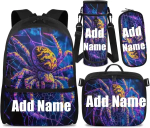 Spider Backpack for Boys with Lunch Box Cool Backpack for School Boys 8-10 6-8 Lightweight School Bag Set of 4 Kids Bookbag with Lunch Box Elementary Kindergarten Back Pack