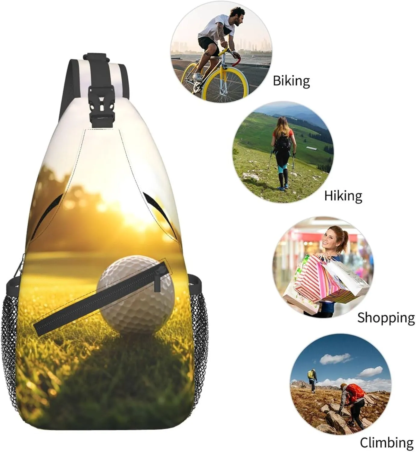 Sports Golf Ball Sling Bag Crossbody Bag for Men Women, Daypack Chest Backpack Shoulder Bag for Travle Hiking