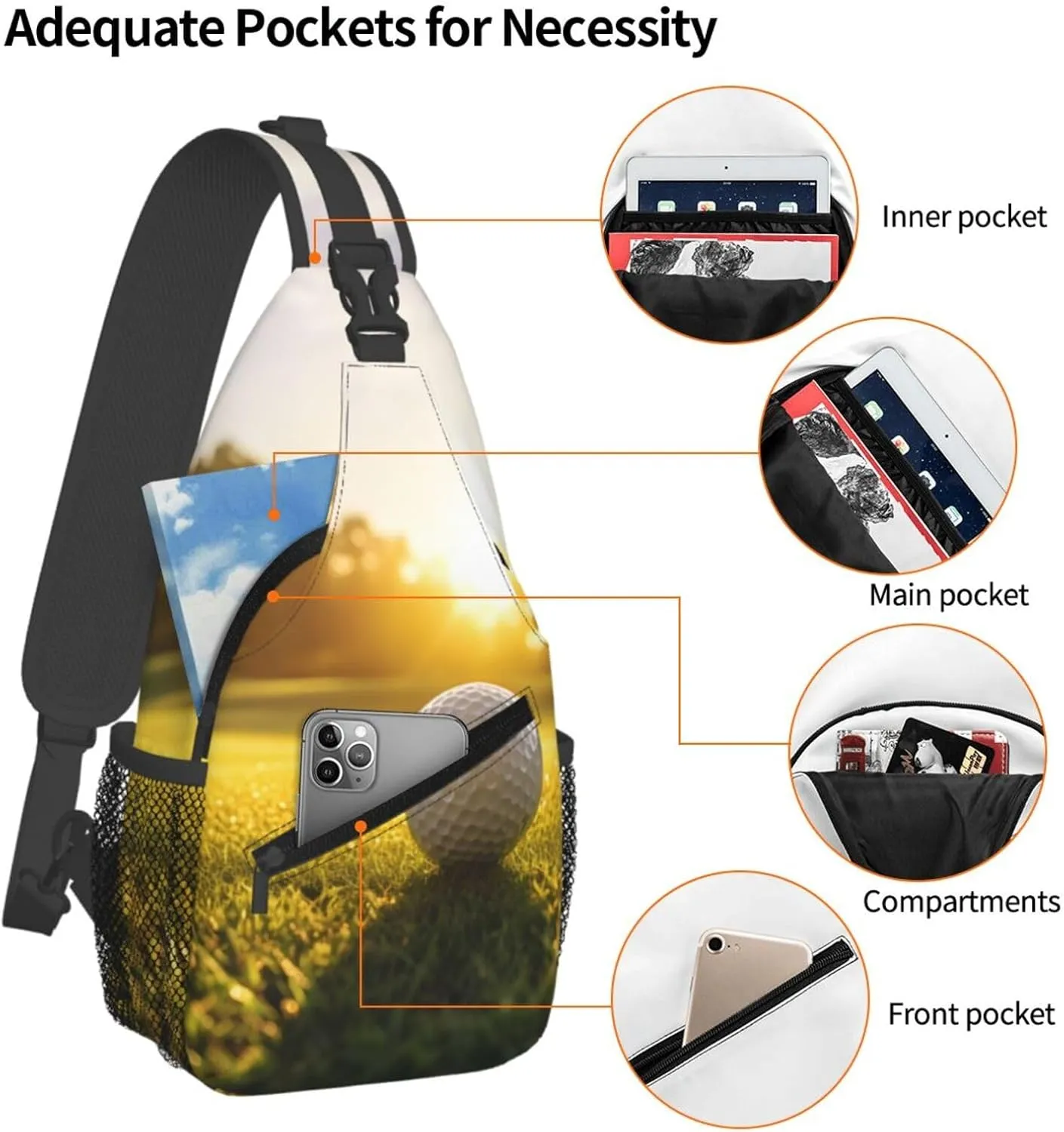 Sports Golf Ball Sling Bag Crossbody Bag for Men Women, Daypack Chest Backpack Shoulder Bag for Travle Hiking