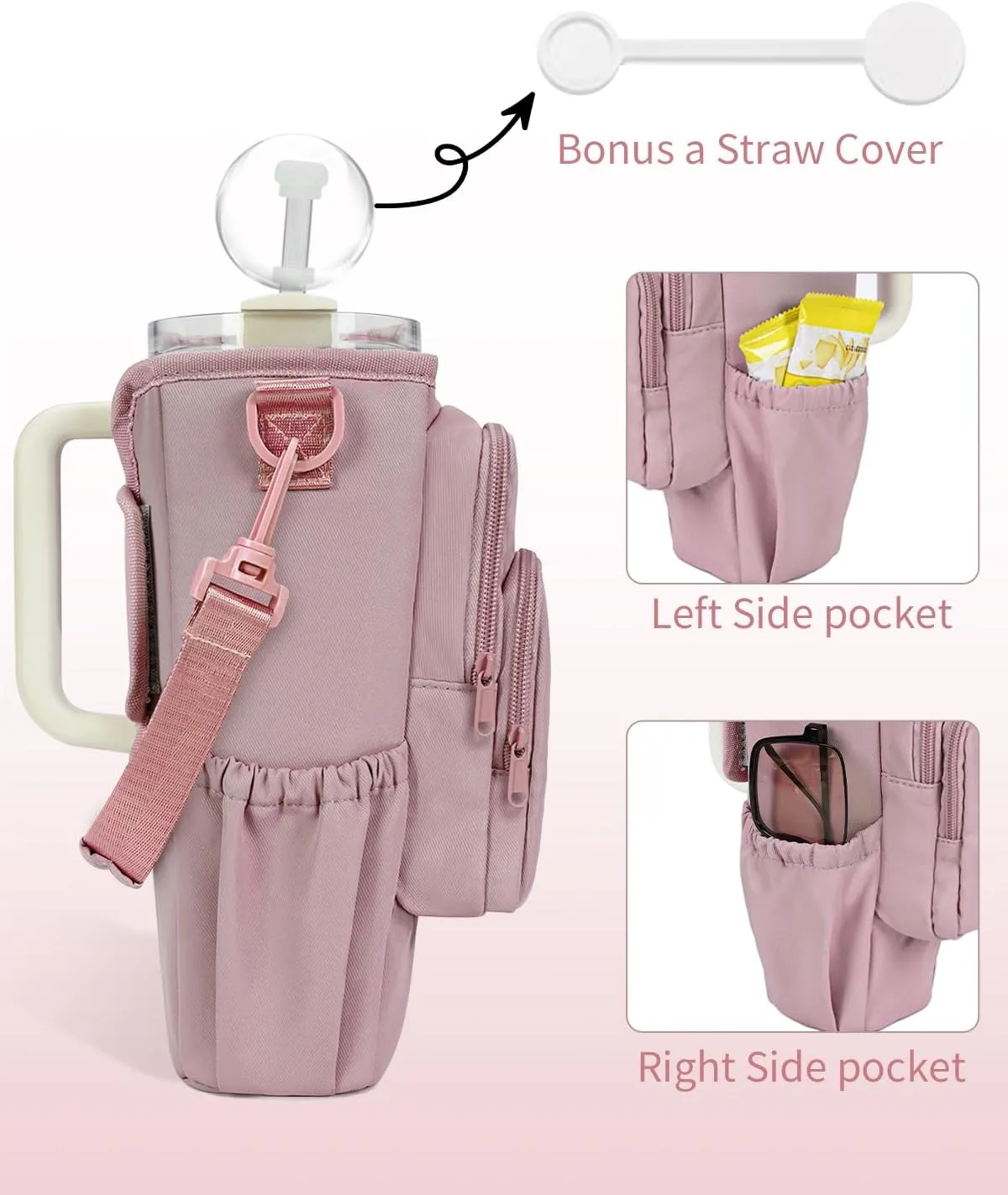 sportsnew Water Bottle Carrier Bag with Phone Pocket for Stanley Brumate era 30oz 40oz Accessories Insulated Water Bottle Holder Pouch with Strap Stanley Cup Sling Bag with Straw Cover for Crossbody
