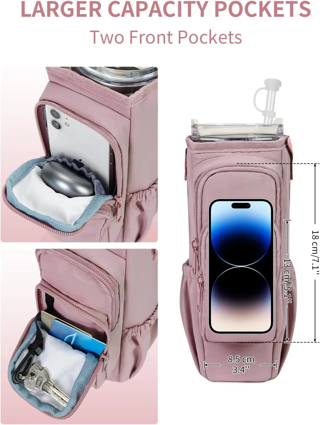 sportsnew Water Bottle Carrier Bag with Phone Pocket for Stanley Brumate era 30oz 40oz Accessories Insulated Water Bottle Holder Pouch with Strap Stanley Cup Sling Bag with Straw Cover for Crossbody