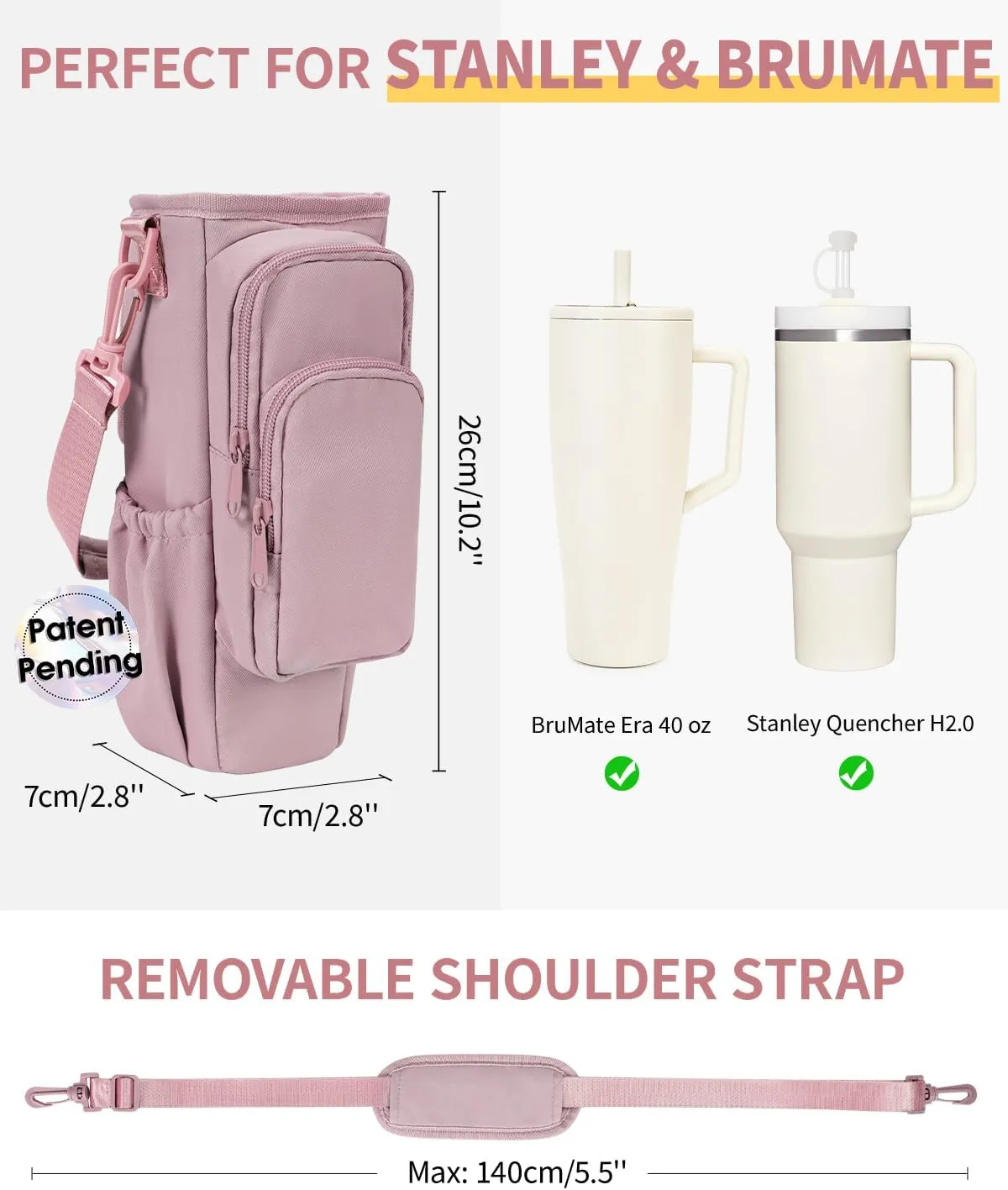 sportsnew Water Bottle Carrier Bag with Phone Pocket for Stanley Brumate era 30oz 40oz Accessories Insulated Water Bottle Holder Pouch with Strap Stanley Cup Sling Bag with Straw Cover for Crossbody