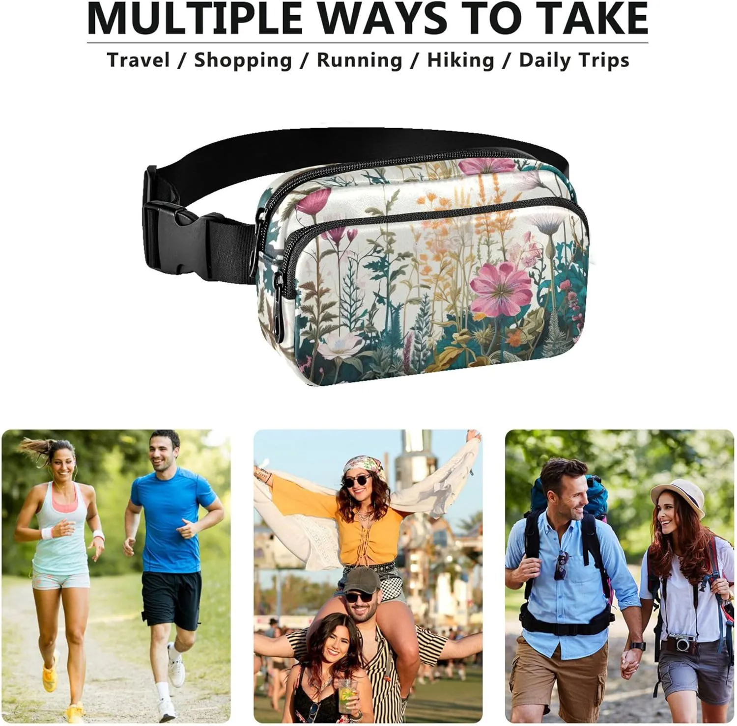 Spring Wildflowers Print Womens Fanny Pack Waterproof Hip Pouch Belt Bag Cute Crossbody Waist Purse