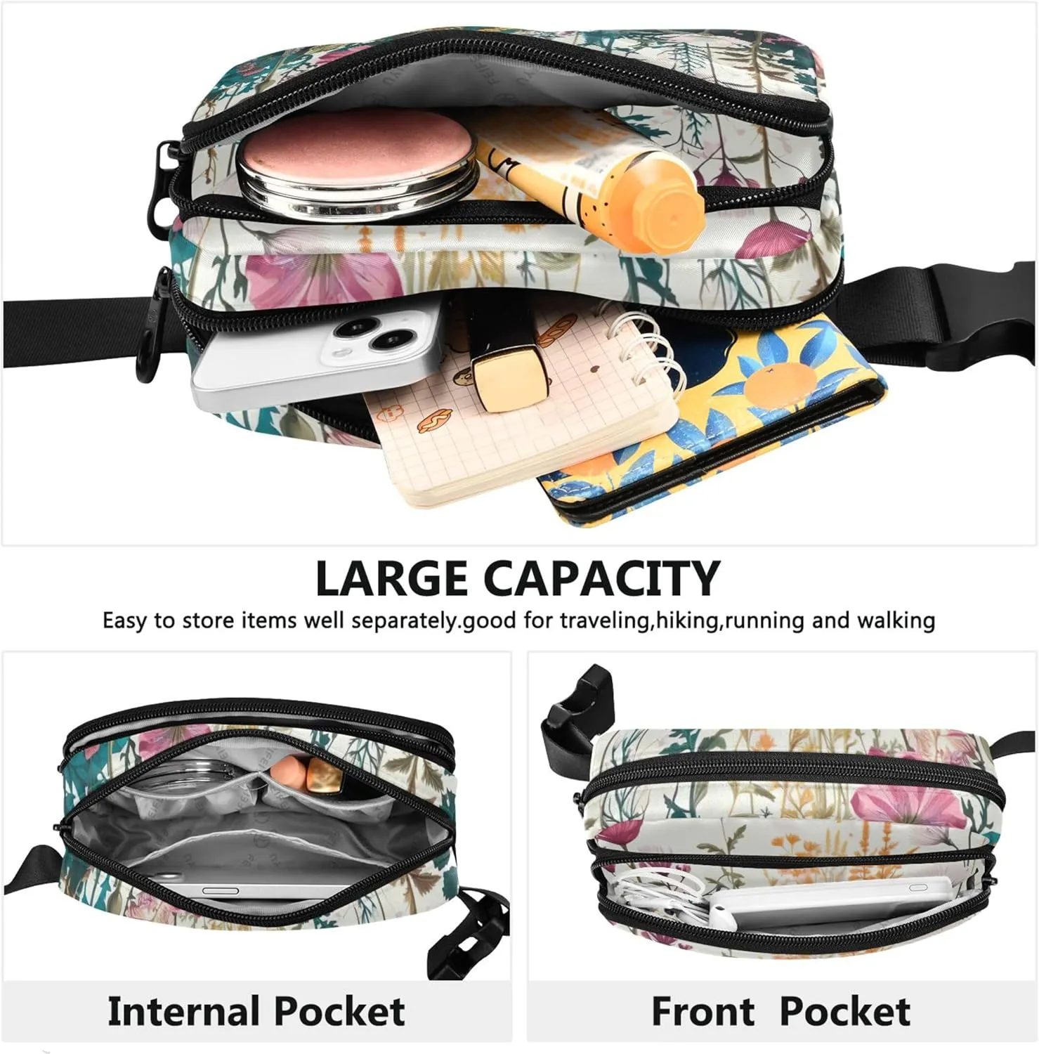 Spring Wildflowers Print Womens Fanny Pack Waterproof Hip Pouch Belt Bag Cute Crossbody Waist Purse