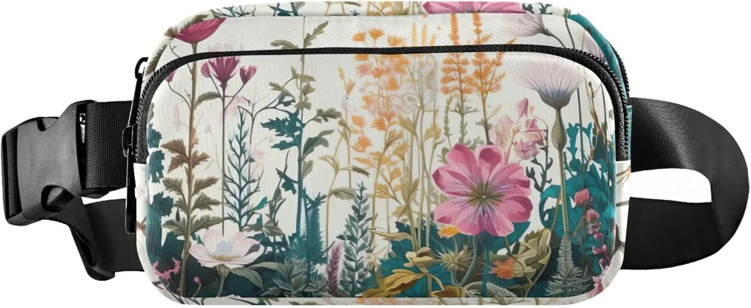 Spring Wildflowers Print Womens Fanny Pack Waterproof Hip Pouch Belt Bag Cute Crossbody Waist Purse