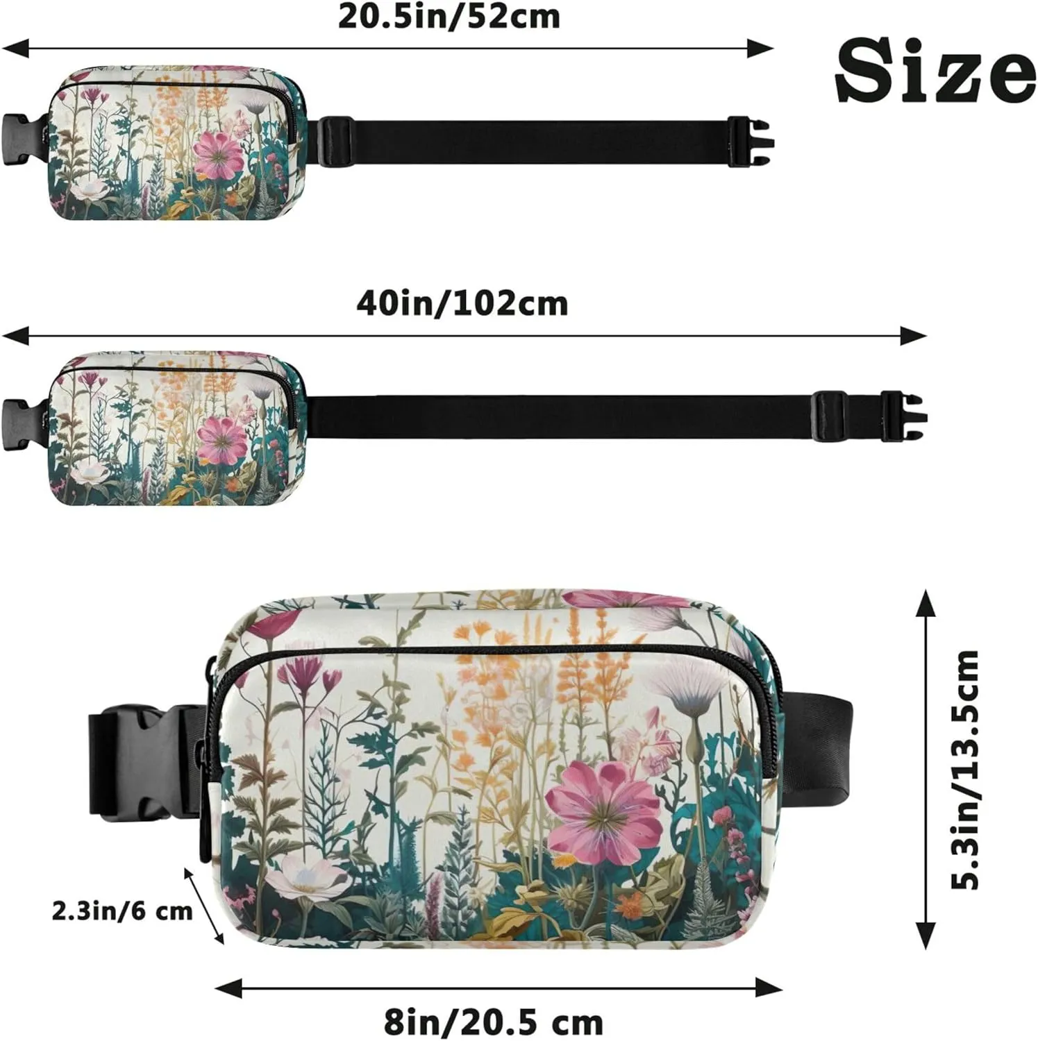Spring Wildflowers Print Womens Fanny Pack Waterproof Hip Pouch Belt Bag Cute Crossbody Waist Purse