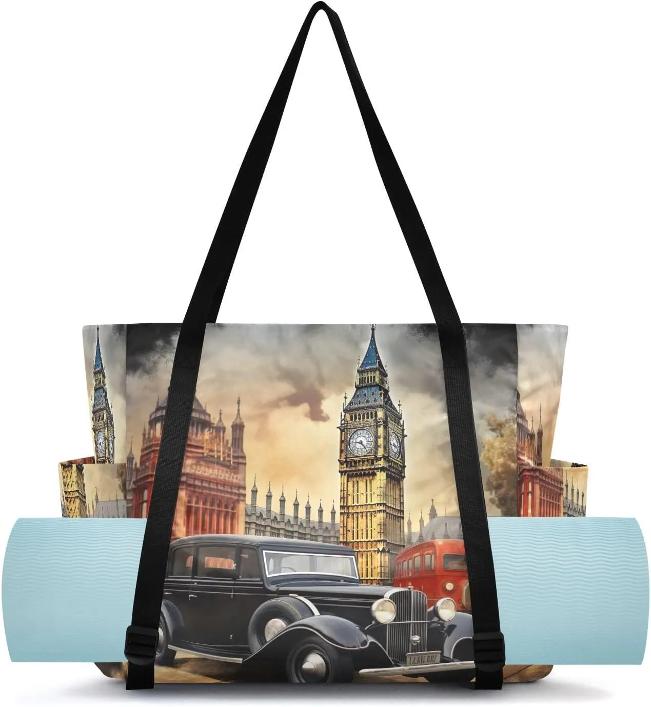 SPRIPORT London Landmark Yoga Mat Bag for Women Pilates Shoulder Carrier Carryall Tote with Large Mat Carrier Pocket Yoga Mat Holder for Office Beach Workout Gym Travel