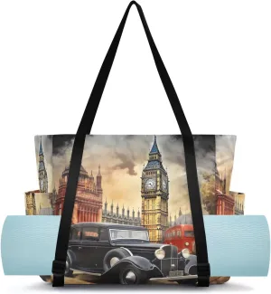 SPRIPORT London Landmark Yoga Mat Bag for Women Pilates Shoulder Carrier Carryall Tote with Large Mat Carrier Pocket Yoga Mat Holder for Office Beach Workout Gym Travel