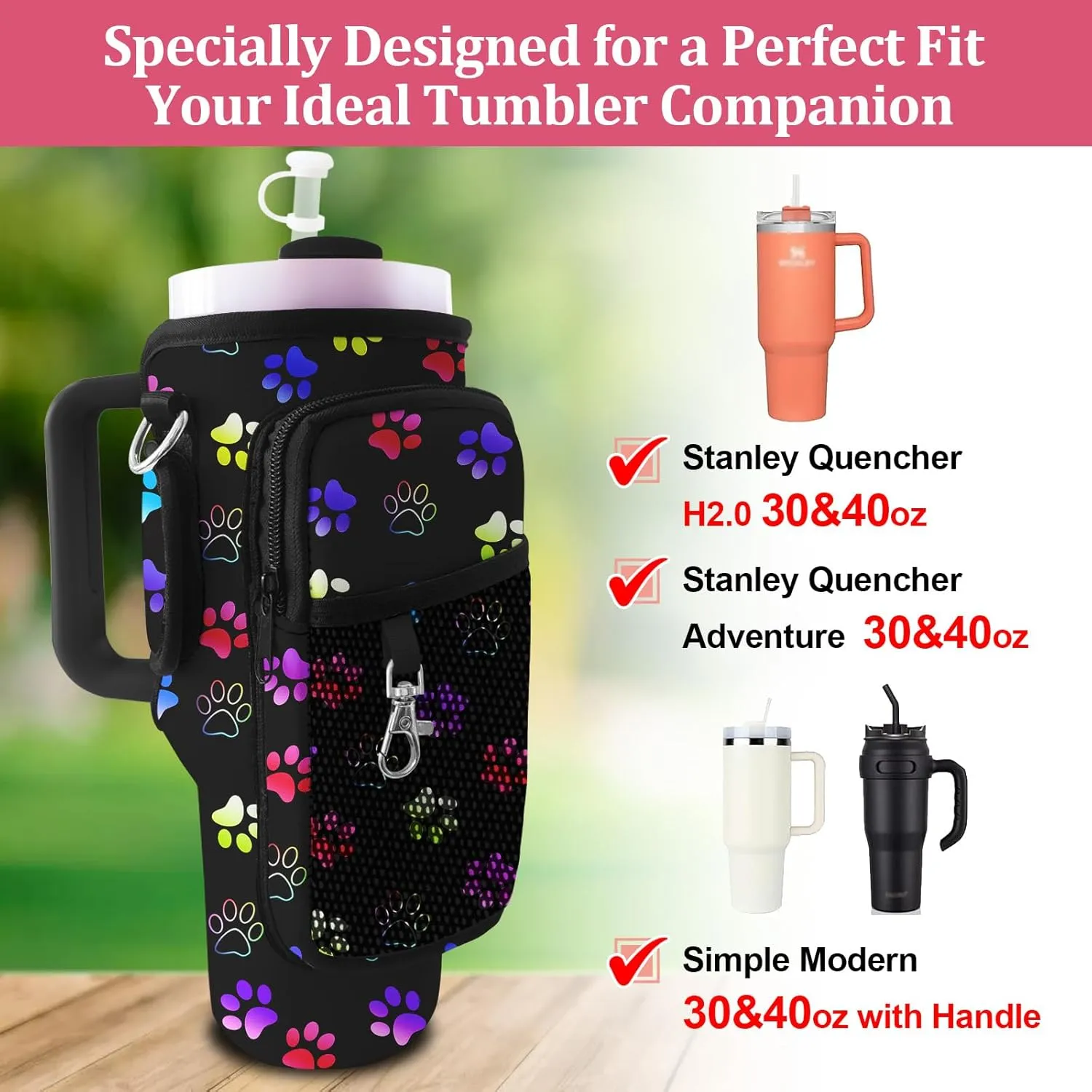Stanley Carrier Bag for Stanley 40oz/30ozTumbler with Phone with 2 Adjustable Strap,3 Pockets Bottle Stanley Cup Carrier Bag & Case,Accessories for Hiking Travelling