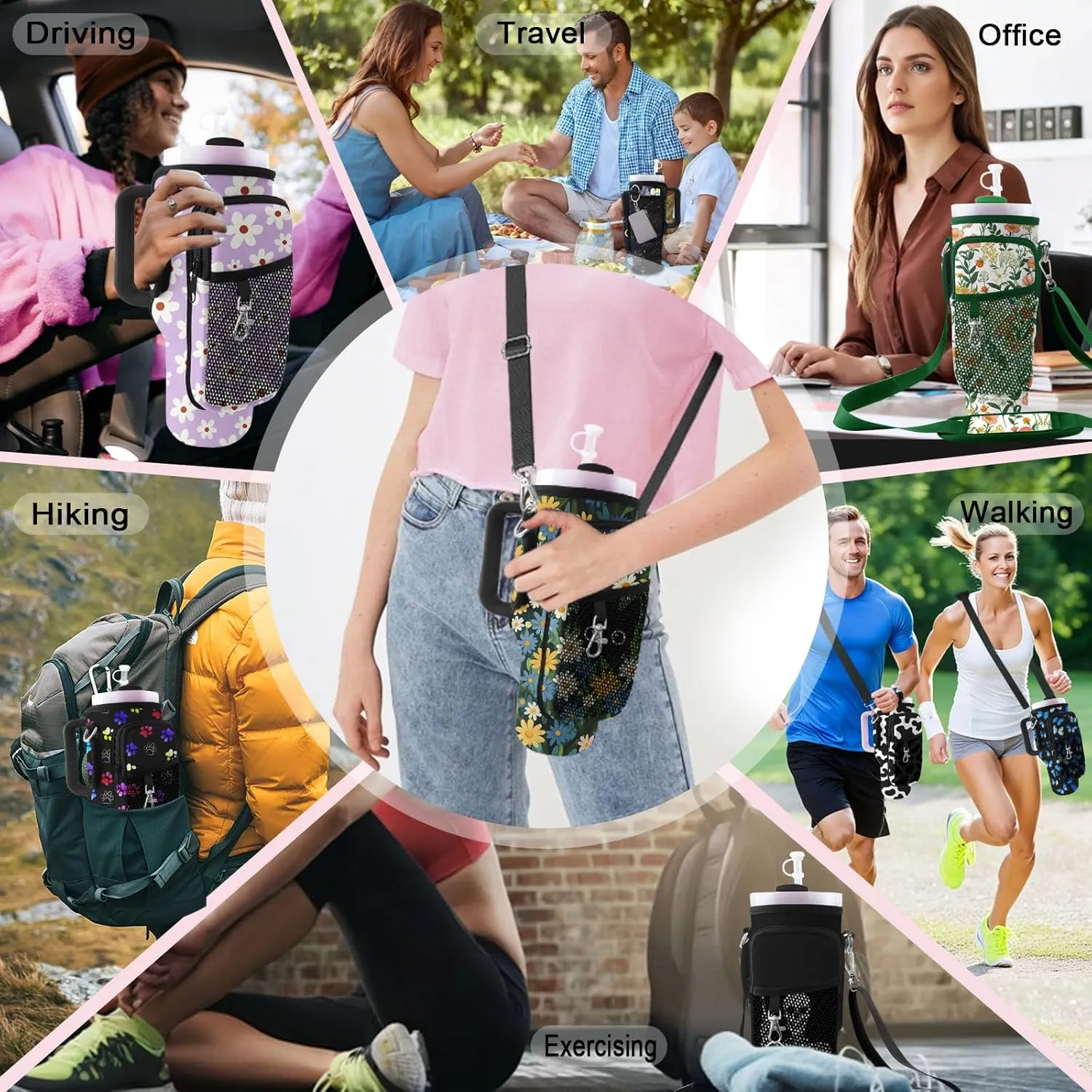 Stanley Carrier Bag for Stanley 40oz/30ozTumbler with Phone with 2 Adjustable Strap,3 Pockets Bottle Stanley Cup Carrier Bag & Case,Accessories for Hiking Travelling