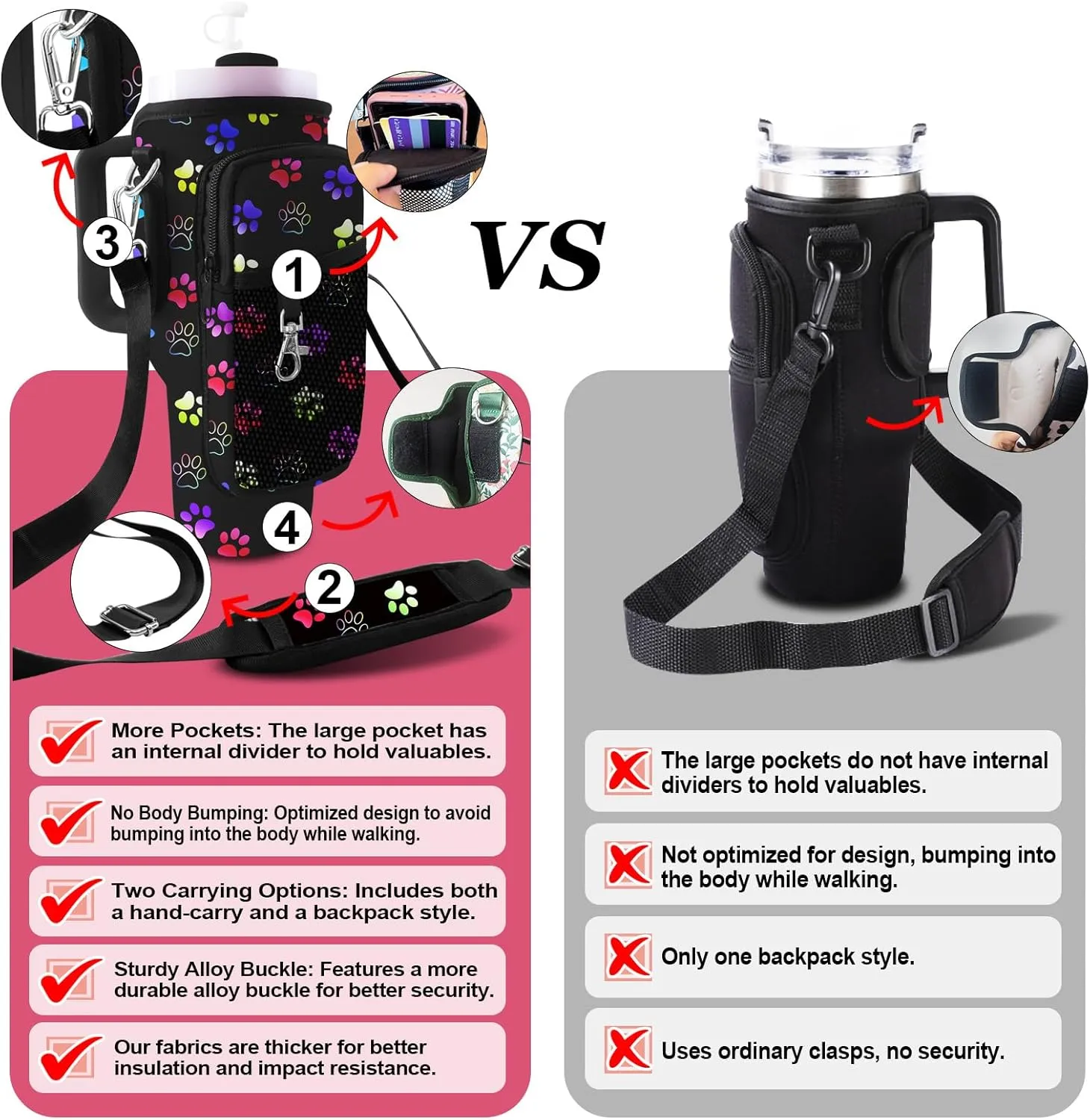 Stanley Carrier Bag for Stanley 40oz/30ozTumbler with Phone with 2 Adjustable Strap,3 Pockets Bottle Stanley Cup Carrier Bag & Case,Accessories for Hiking Travelling