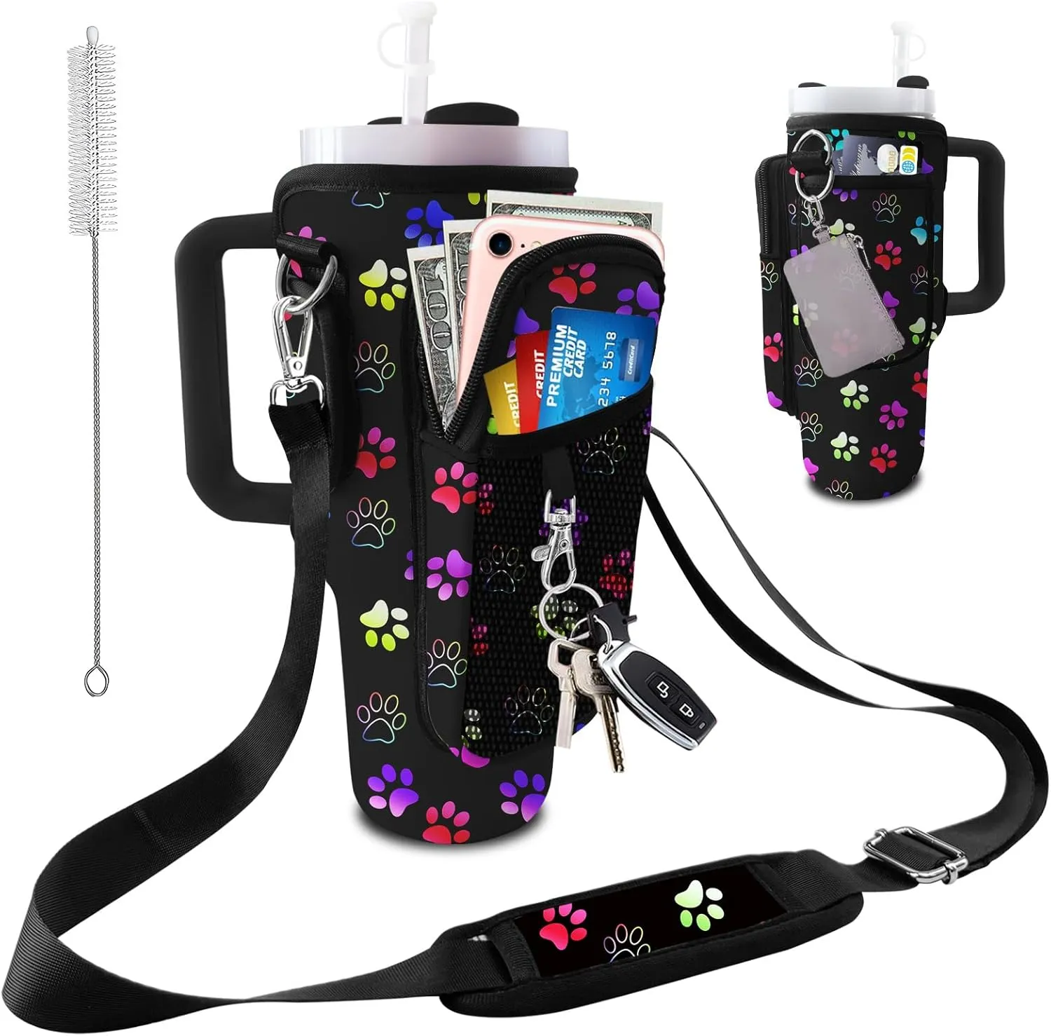 Stanley Carrier Bag for Stanley 40oz/30ozTumbler with Phone with 2 Adjustable Strap,3 Pockets Bottle Stanley Cup Carrier Bag & Case,Accessories for Hiking Travelling