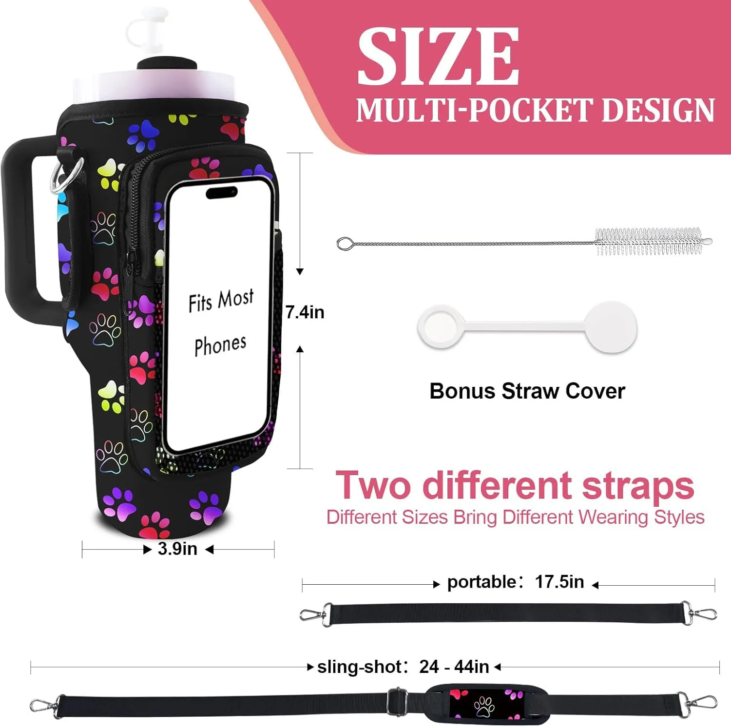 Stanley Carrier Bag for Stanley 40oz/30ozTumbler with Phone with 2 Adjustable Strap,3 Pockets Bottle Stanley Cup Carrier Bag & Case,Accessories for Hiking Travelling