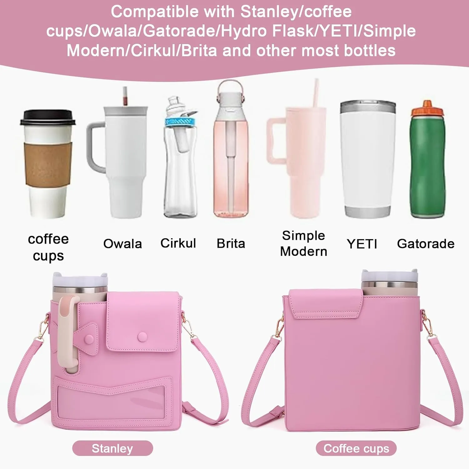 Stanley Cup Purse, Crossbody Bag with Water Bottle Holder, Adjustable Women Shoulder Strap
