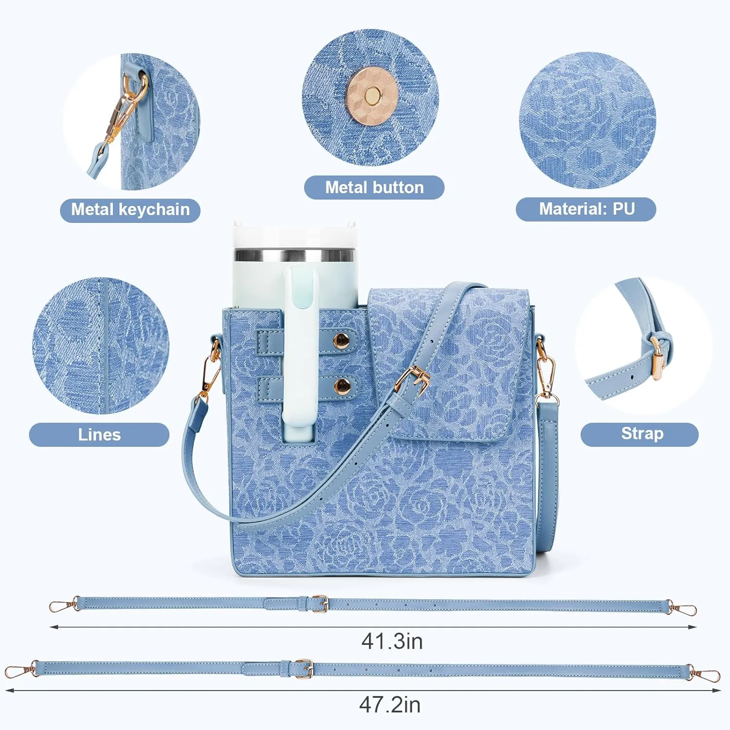 Stanley Cup Purse, Crossbody Bag with Water Bottle Holder, Adjustable Women Shoulder Strap