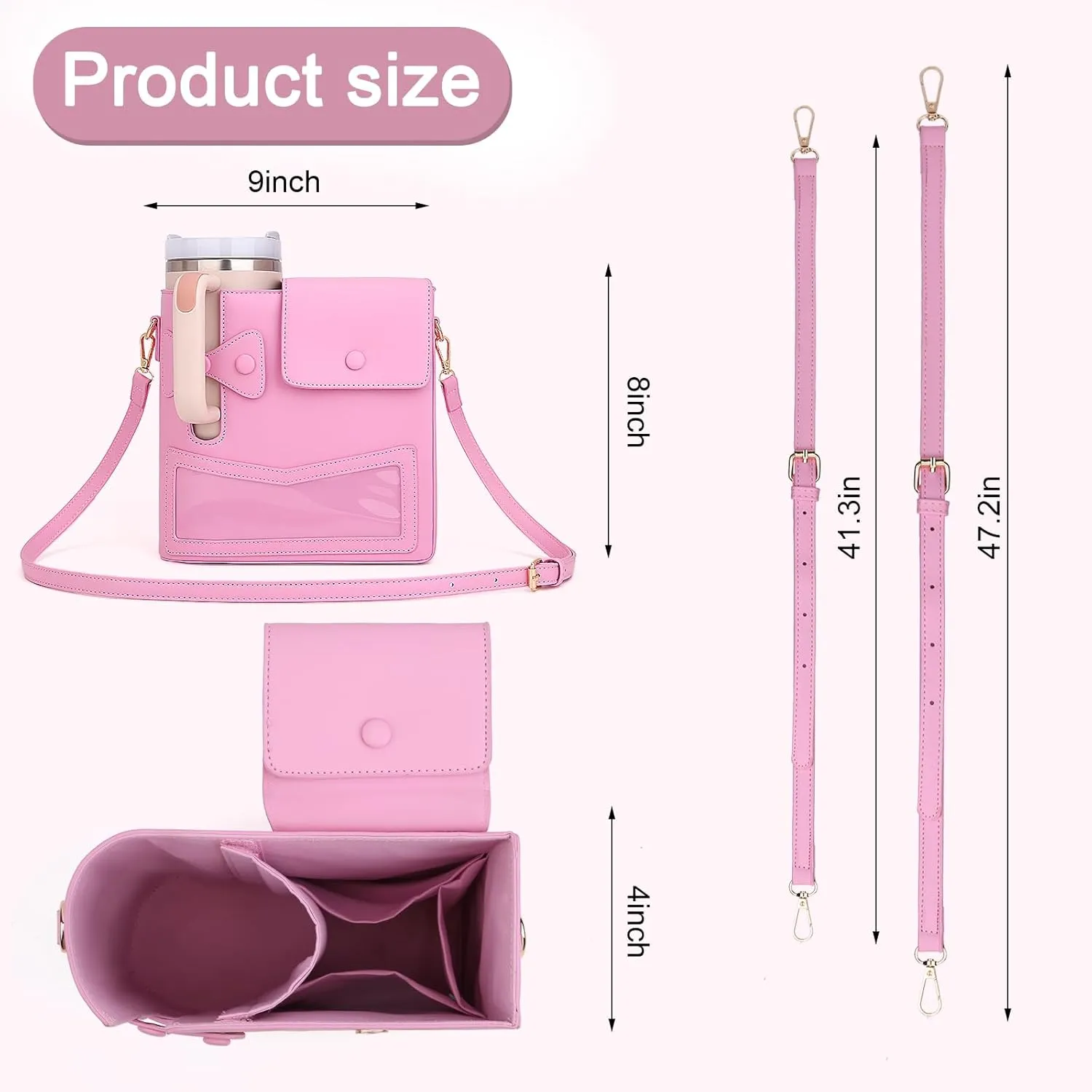 Stanley Cup Purse, Crossbody Bag with Water Bottle Holder, Adjustable Women Shoulder Strap