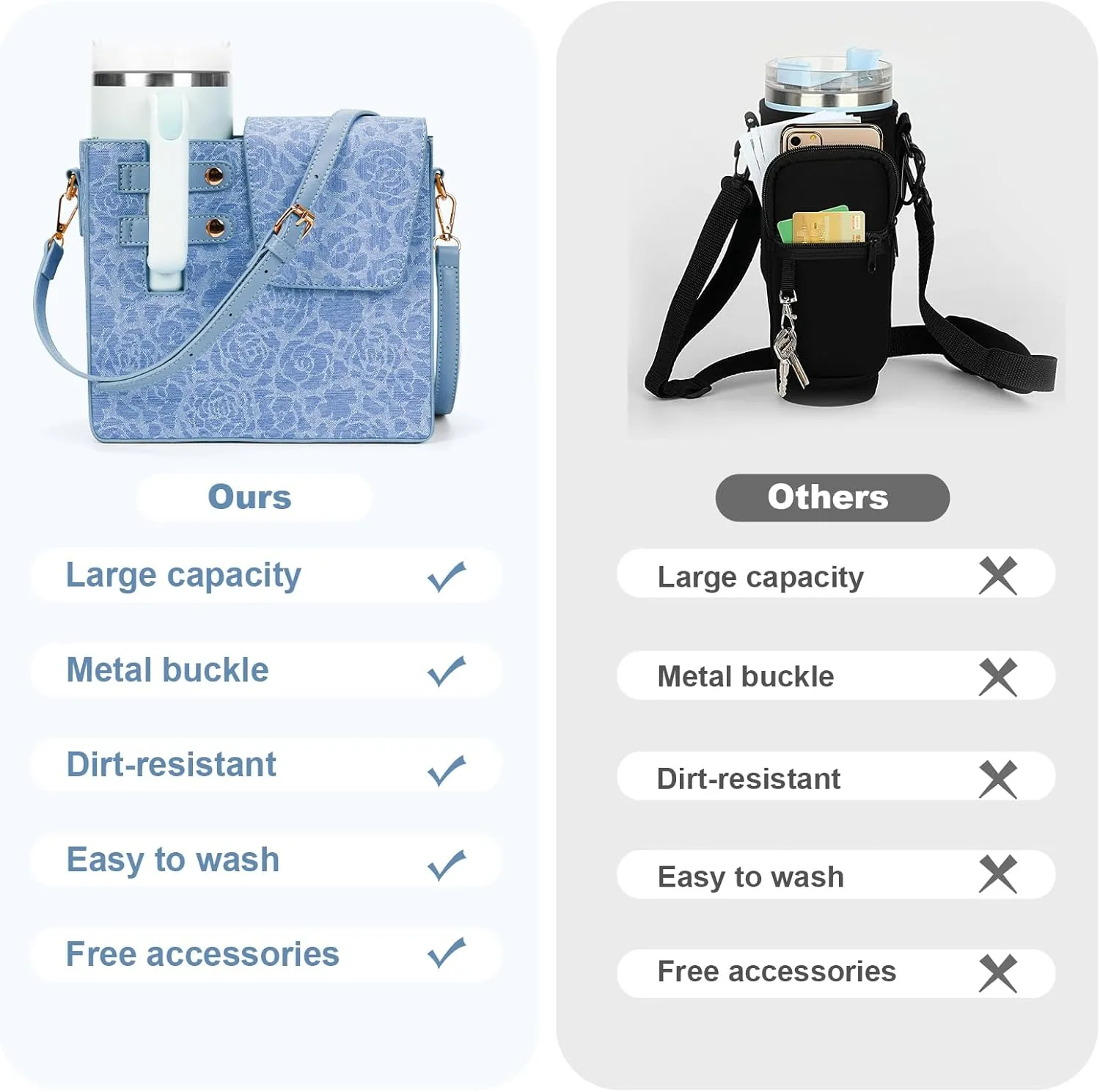 Stanley Cup Purse, Crossbody Bag with Water Bottle Holder, Adjustable Women Shoulder Strap