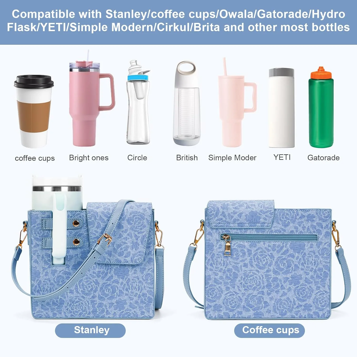 Stanley Cup Purse, Crossbody Bag with Water Bottle Holder, Adjustable Women Shoulder Strap