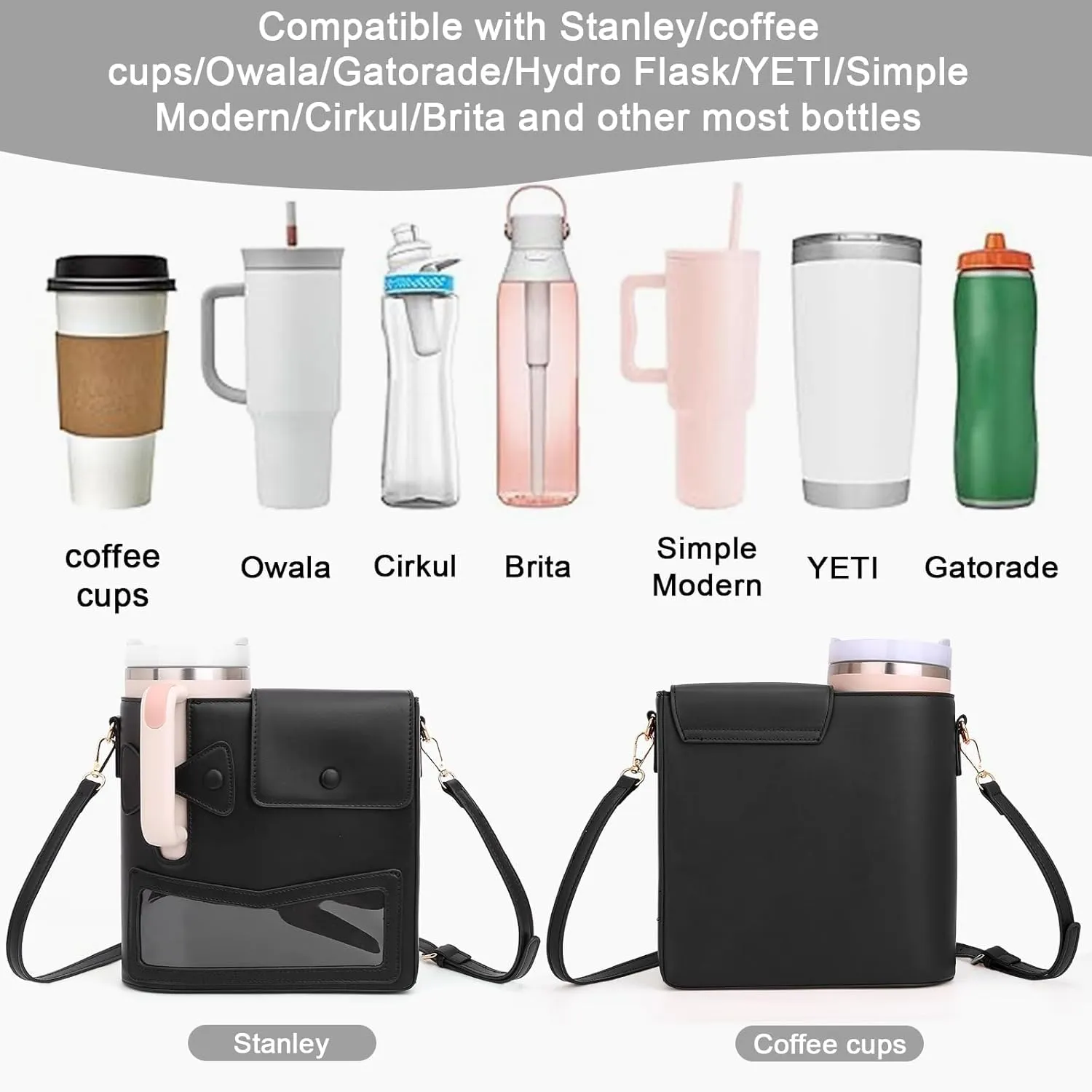 Stanley Cup Purse, Crossbody Bag with Water Bottle Holder, Adjustable Women Shoulder Strap