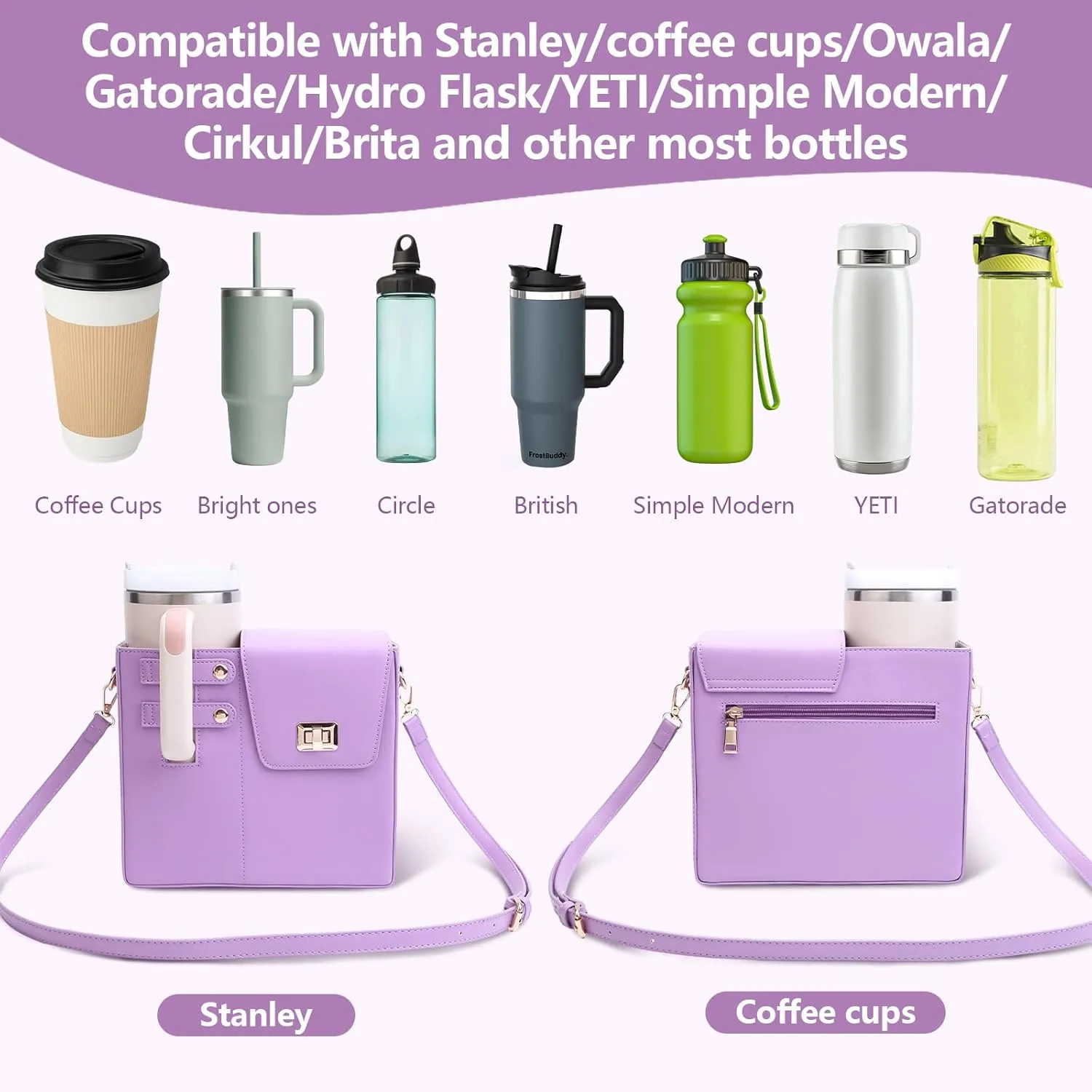 Stanley Outdoor Portable Crossbody Cup Storage Bag with Purse, Crossbody Bag for Stanley Bottle