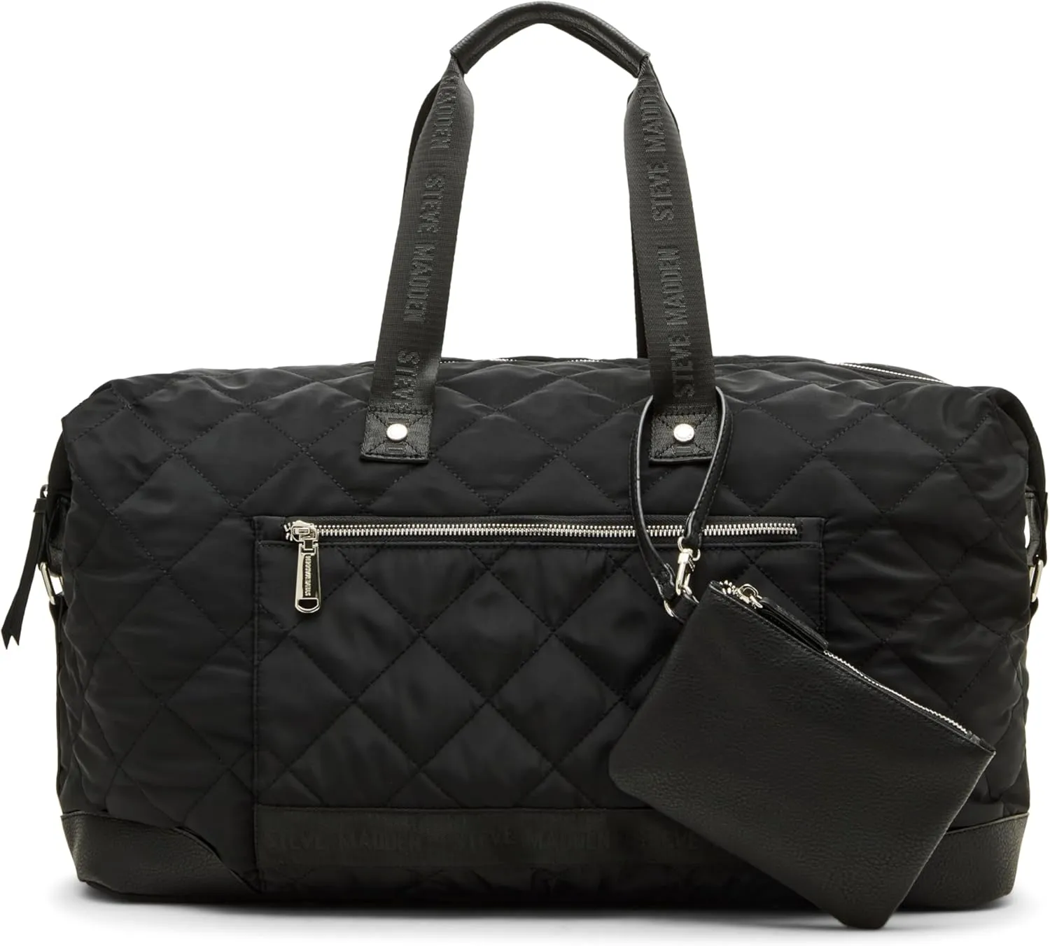 Steve Madden Women's BAMOS Large Quilted Weekender in Nylon WTH Wristlet, Black