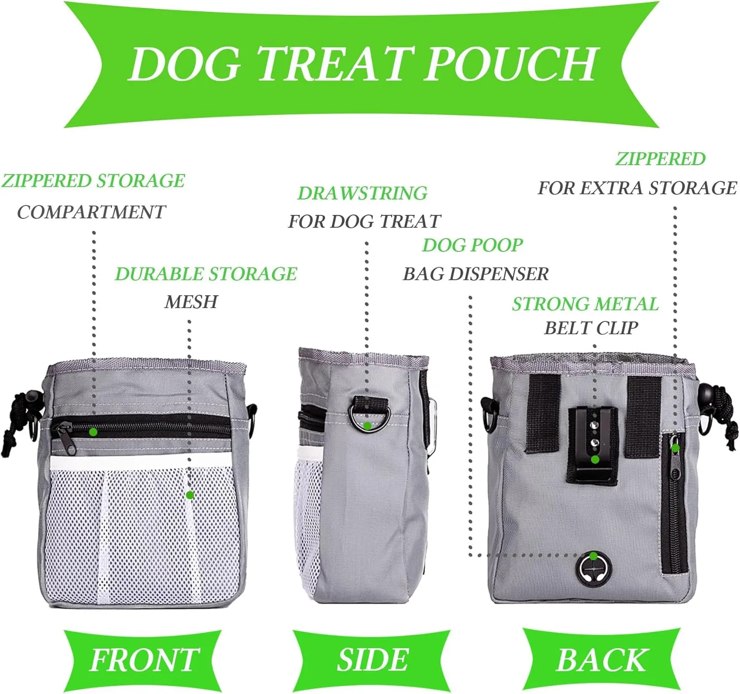 STMK Dog Treat Pouch Dog Clicker Training Kit, Dog Training Treat Pouch Dog Clicker for Training, 3 Ways to Wear Easily Carries Treat Pouches for Pet Training (Grey)