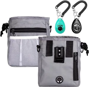 STMK Dog Treat Pouch Dog Clicker Training Kit, Dog Training Treat Pouch Dog Clicker for Training, 3 Ways to Wear Easily Carries Treat Pouches for Pet Training (Grey)