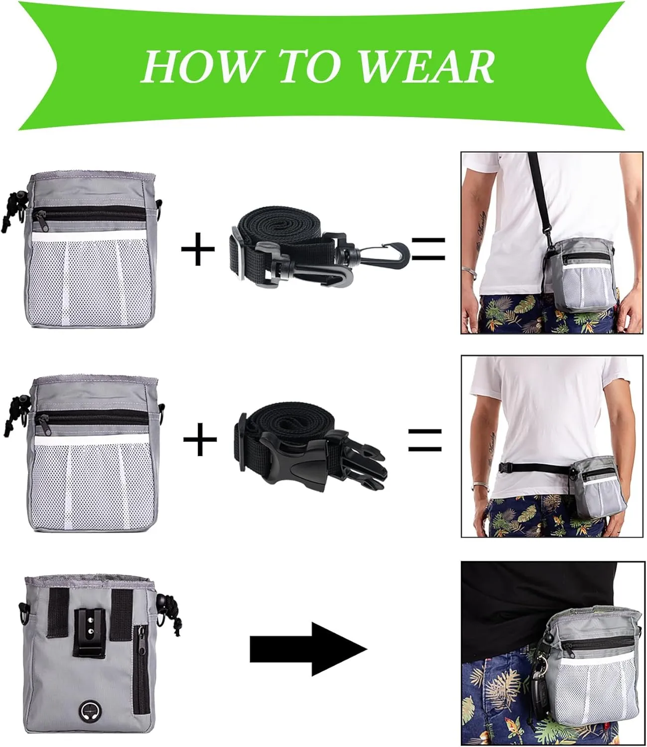 STMK Dog Treat Pouch Dog Clicker Training Kit, Dog Training Treat Pouch Dog Clicker for Training, 3 Ways to Wear Easily Carries Treat Pouches for Pet Training (Grey)