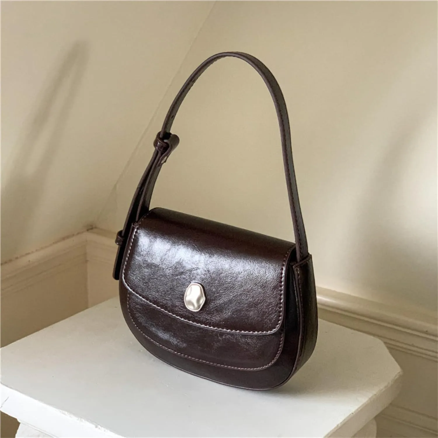 Stylish Simplicity Shoulder Bag,Women's Minimalist Handbag - Pure Color Chic Crossbody & Underarm Bag with Retro Charm