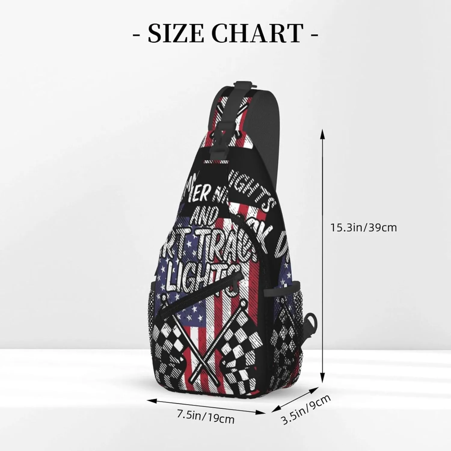 Summer Nights Dirt Track Lights Flag Motocross Racing Crossbody Sling Bag Chest Bags Casual Shoulder Backpack Sport Fanny Pack Gym Diagonally Daypack with Adjustable Strap for Running
