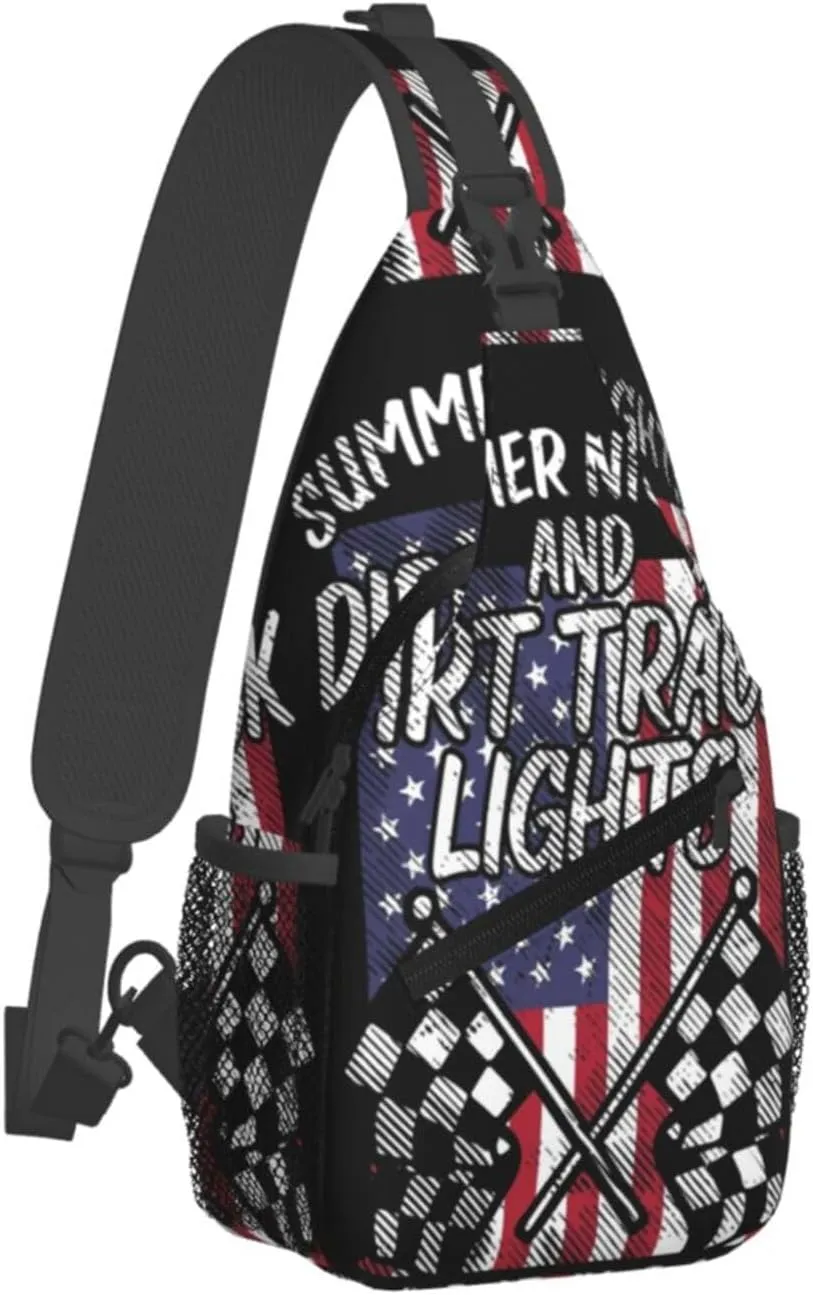 Summer Nights Dirt Track Lights Flag Motocross Racing Crossbody Sling Bag Chest Bags Casual Shoulder Backpack Sport Fanny Pack Gym Diagonally Daypack with Adjustable Strap for Running