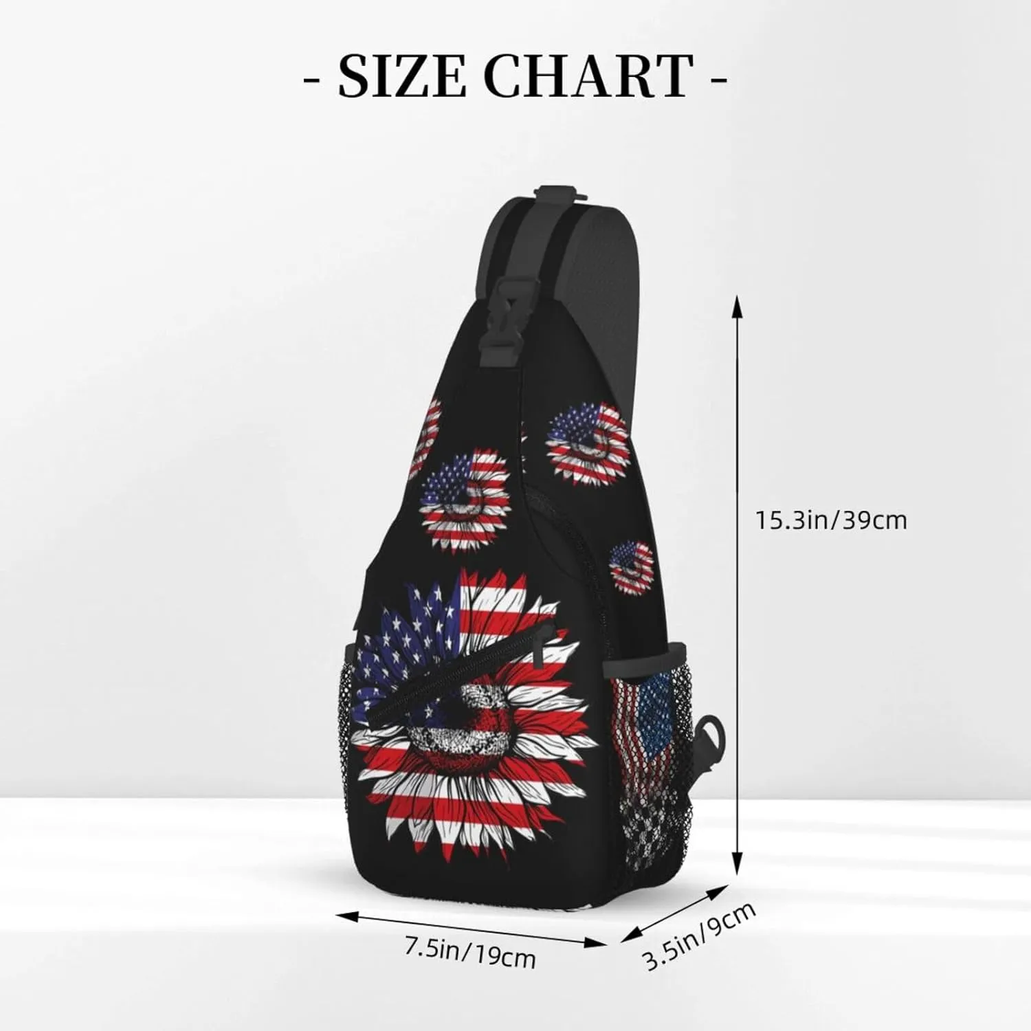 Sunflower American Flag Patriotic Crossbody Sling Bag Chest Bags Casual Shoulder Backpack Sport Fanny Pack Gym Diagonally Daypack with Adjustable Strap for Running