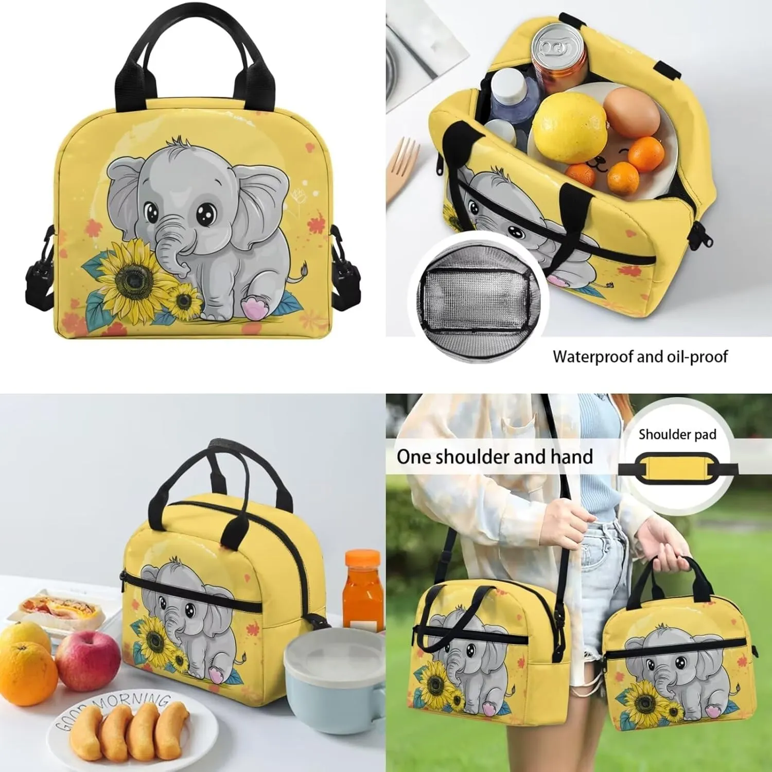 Sunflower Elephant Backpack for Girls 6-8 10-12 4 in 1 Kids School Bag with Lunch Box Pencil Purse Children Schoolbag Elementary Kindergarten Preschool Bookbag Travel Rucksack Daypacks