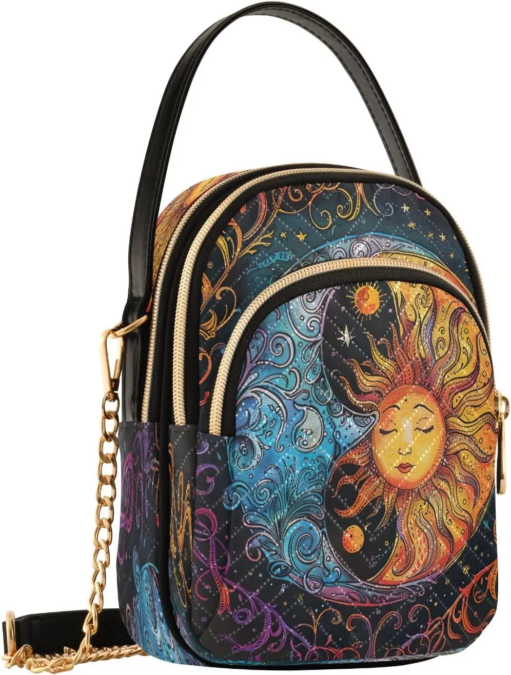 Sunset Dolphins Jumping in Water Cross Body Bag for Woman Travel Triple Zip Small Shoulder Purse, Small Sling Bag