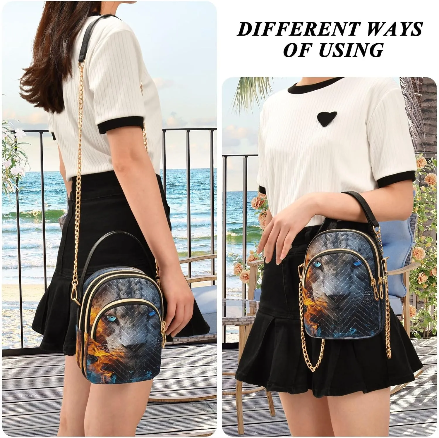 Sunset Dolphins Jumping in Water Cross Body Bag for Woman Travel Triple Zip Small Shoulder Purse, Small Sling Bag