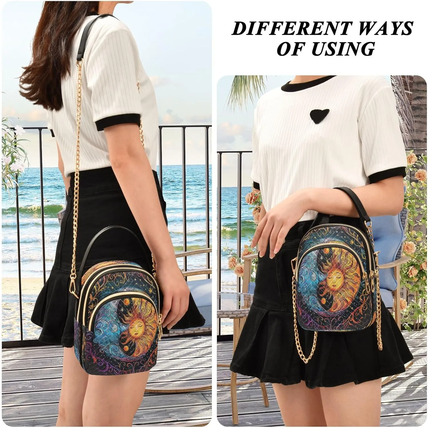 Sunset Dolphins Jumping in Water Cross Body Bag for Woman Travel Triple Zip Small Shoulder Purse, Small Sling Bag