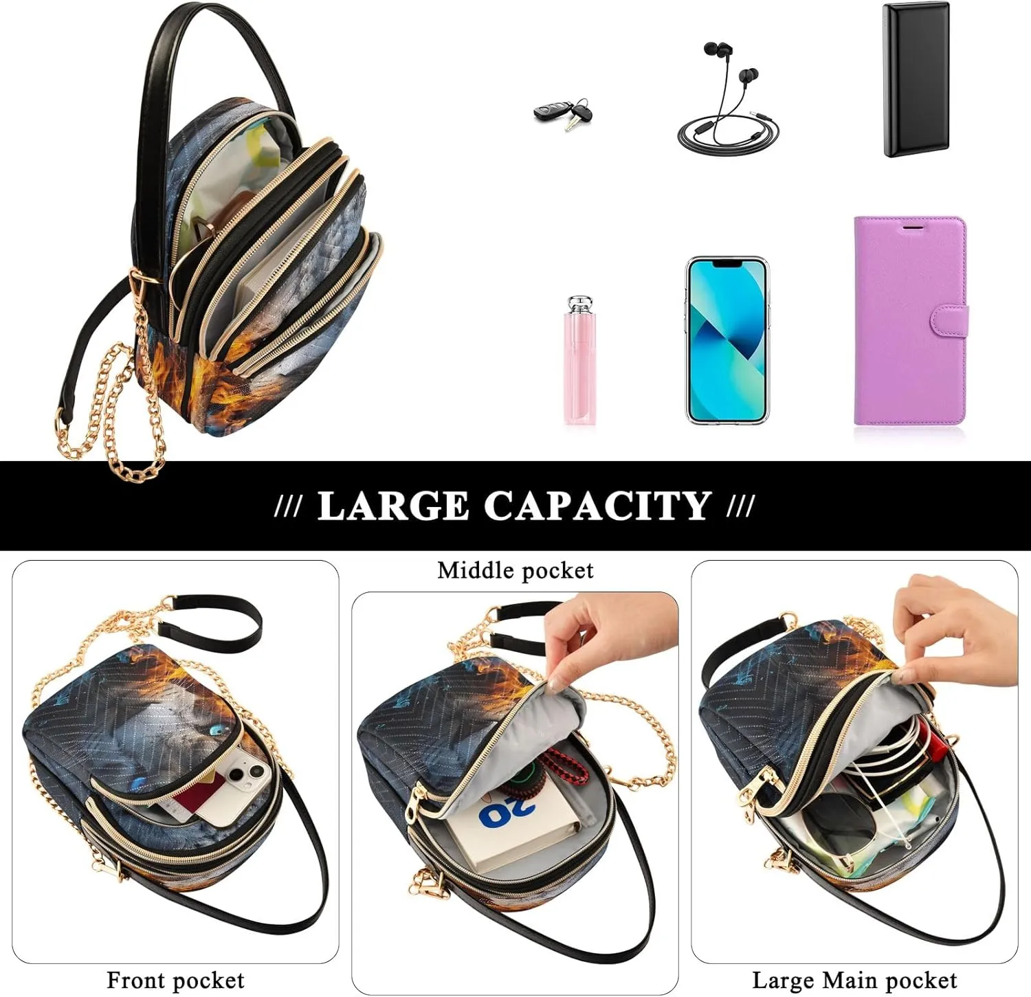Sunset Dolphins Jumping in Water Cross Body Bag for Woman Travel Triple Zip Small Shoulder Purse, Small Sling Bag