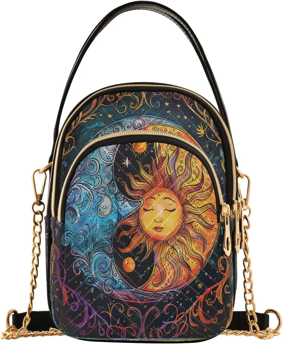 Sunset Dolphins Jumping in Water Cross Body Bag for Woman Travel Triple Zip Small Shoulder Purse, Small Sling Bag
